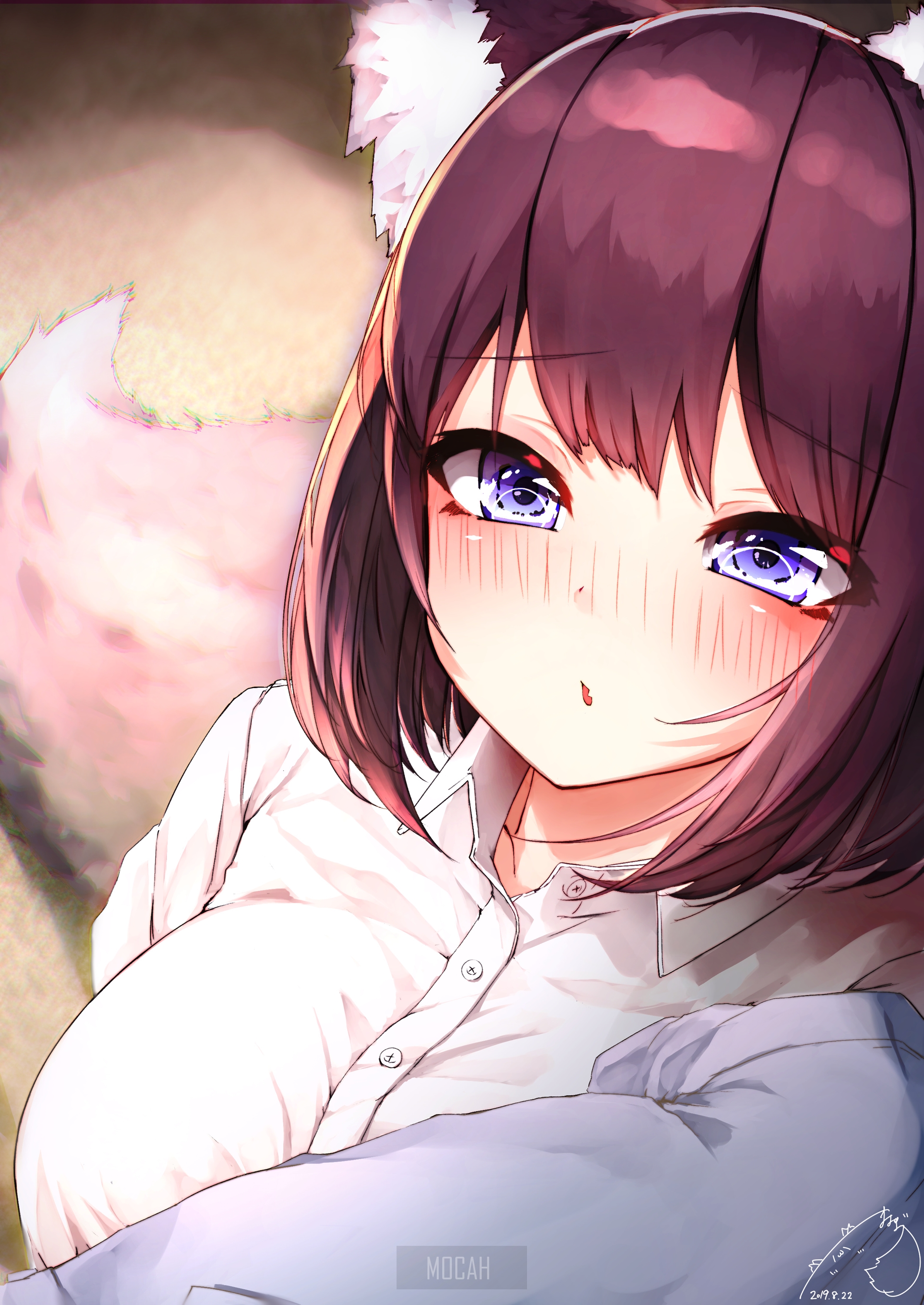 Anime girl with cat ears and purple eyes HD Phone Wallpaper
