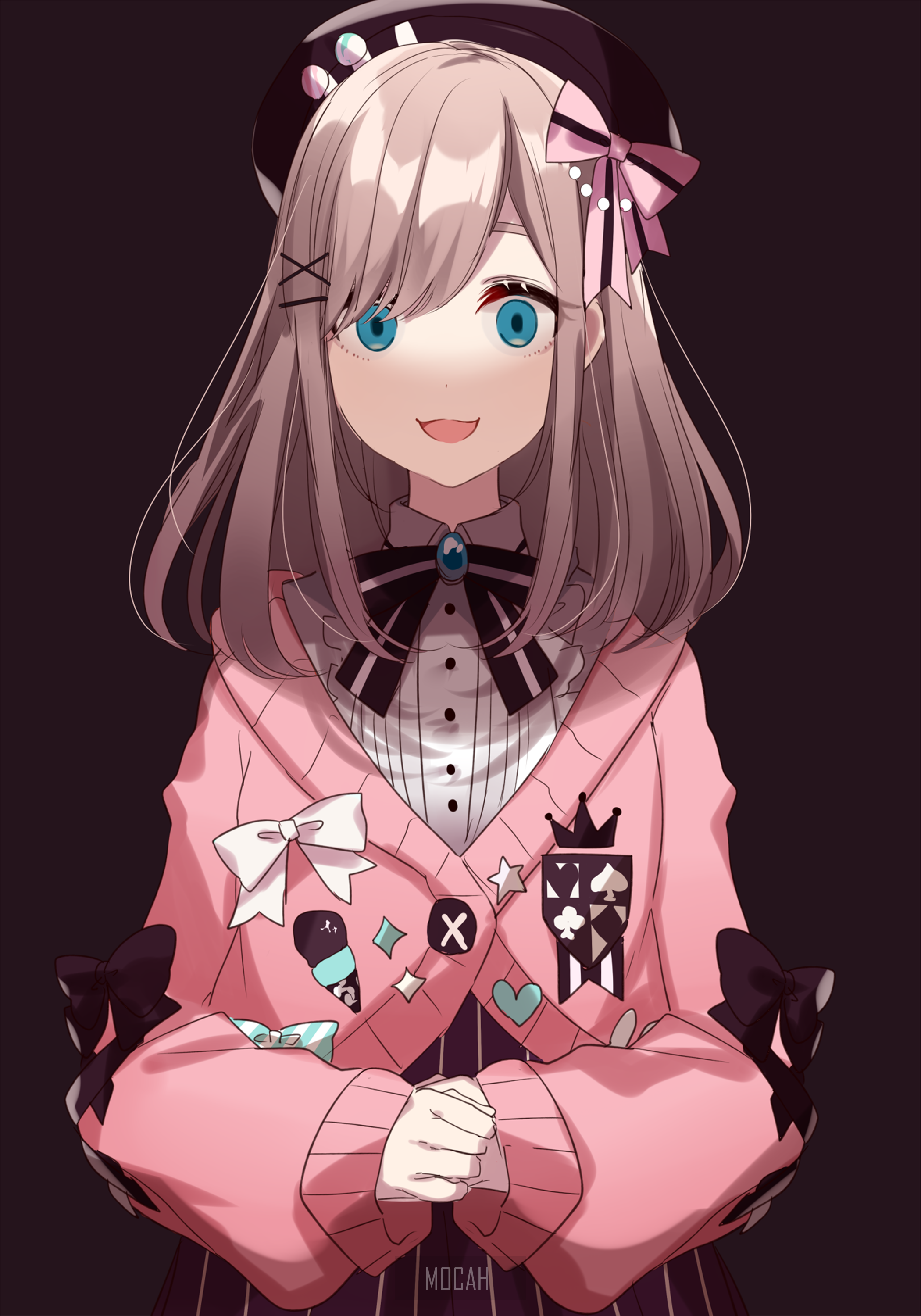 Anime Girl with Pink Sweater and Light Brown Hair HD Phone Wallpaper