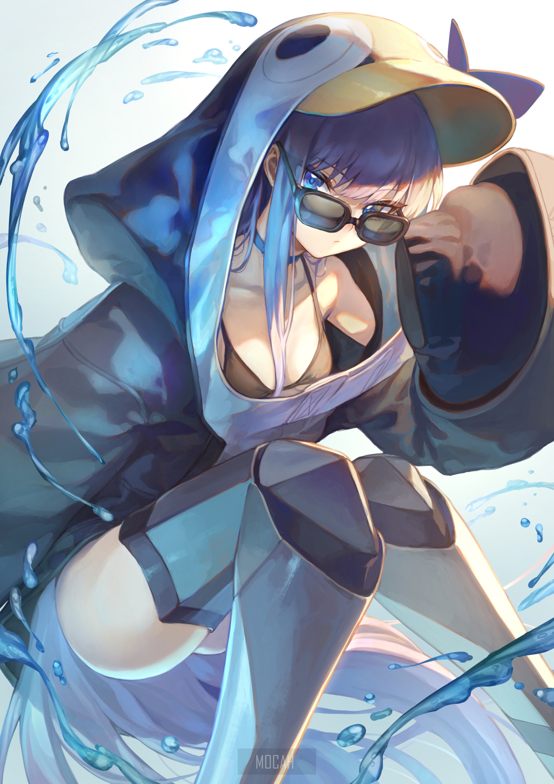 Anime girl in penguin hoodie with sunglasses HD Phone Wallpaper