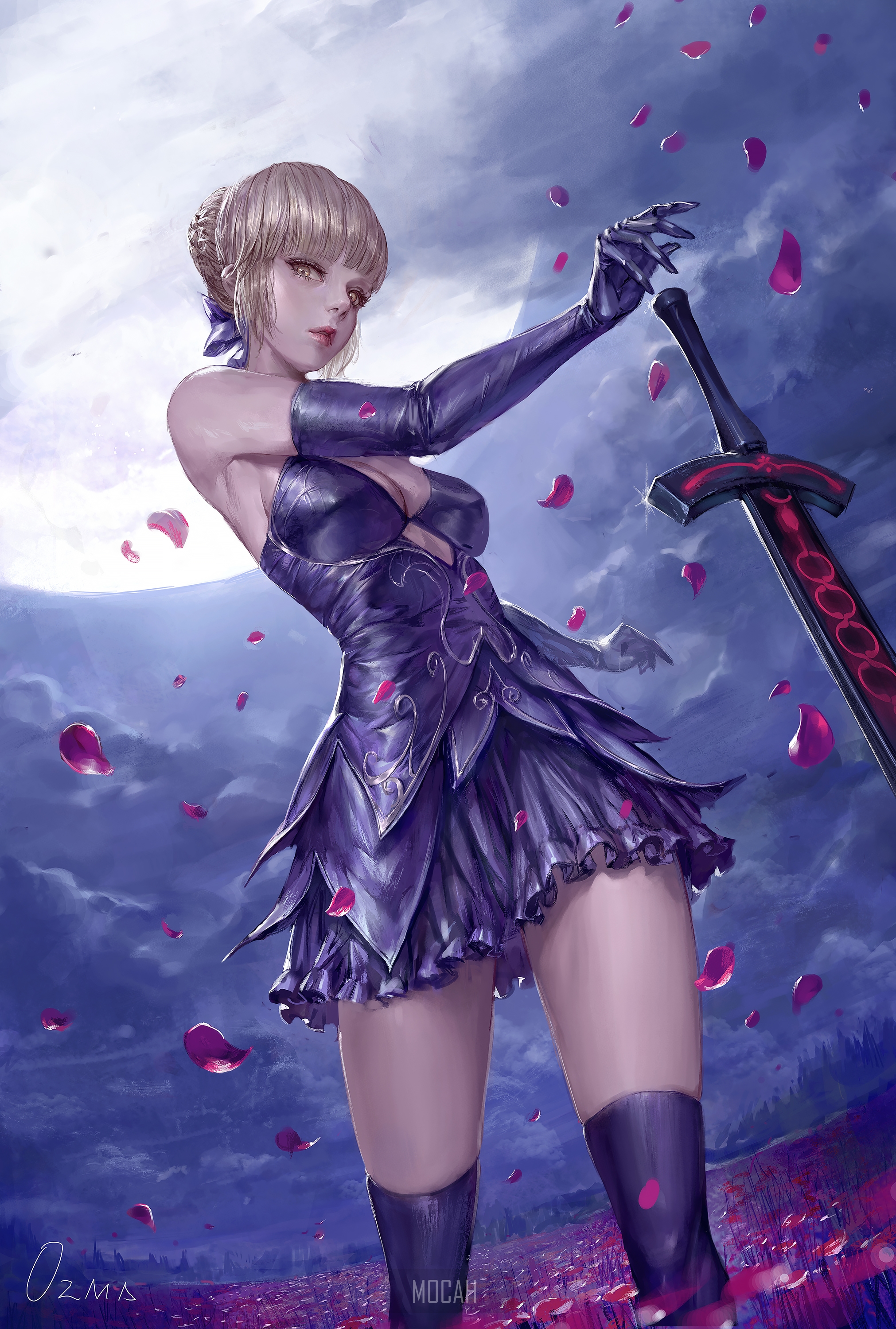Saber Alter from Fate/Stay Night with Excalibur HD Phone Wallpaper