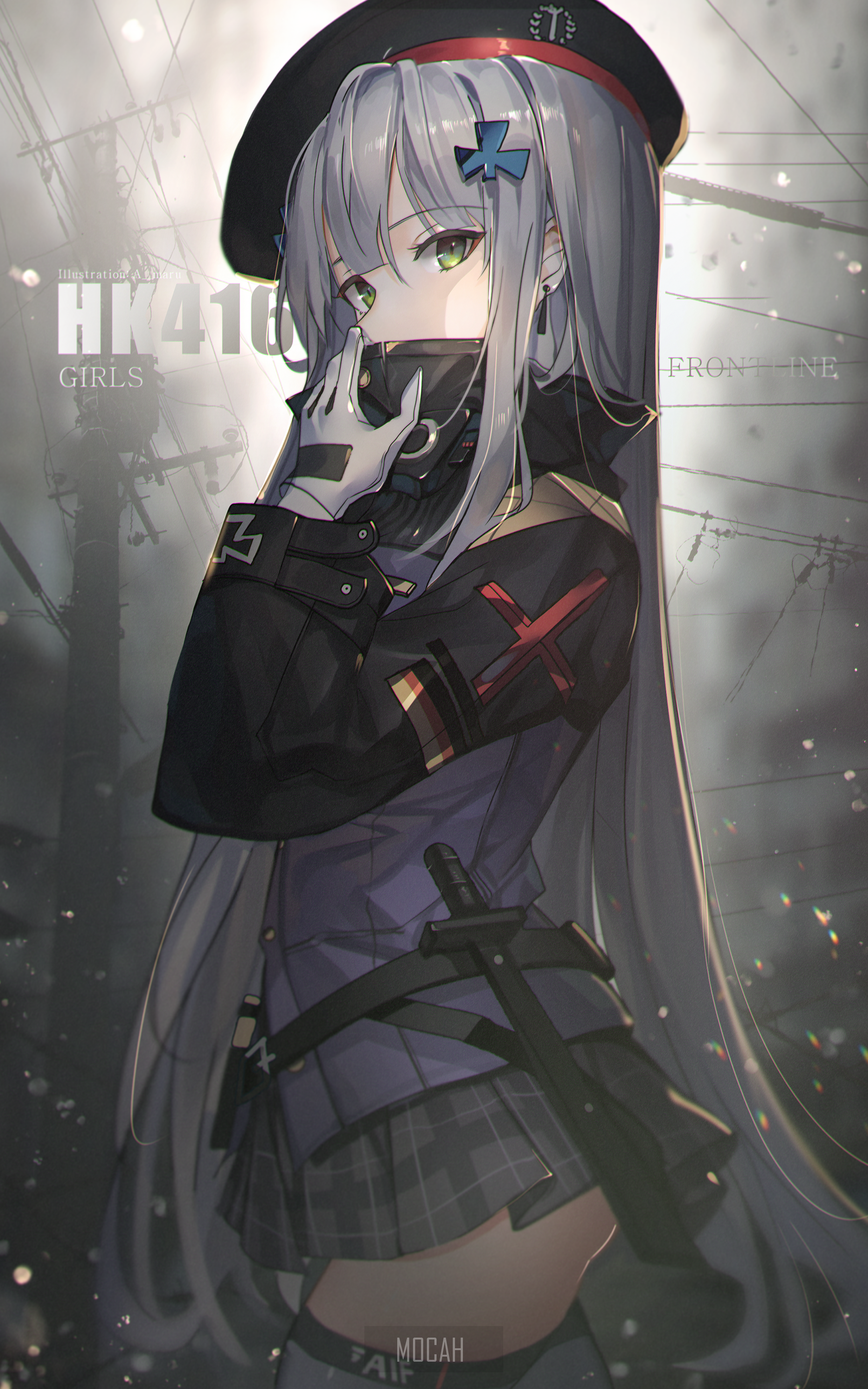 HK416 from Girls Frontline in Dark Military Attire HD Phone Wallpaper