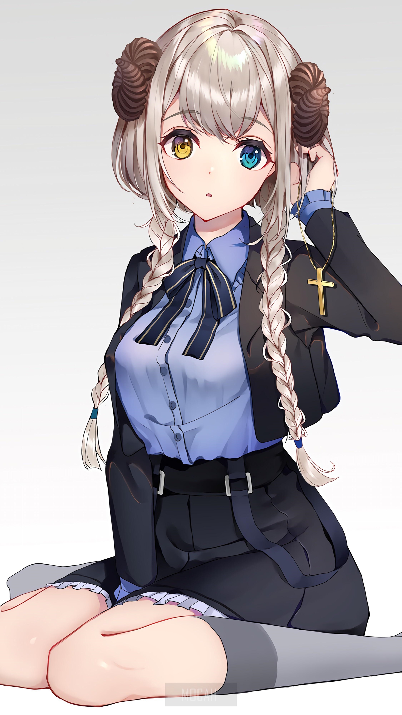 Anime girl with heterochromia and ram horns HD Phone Wallpaper