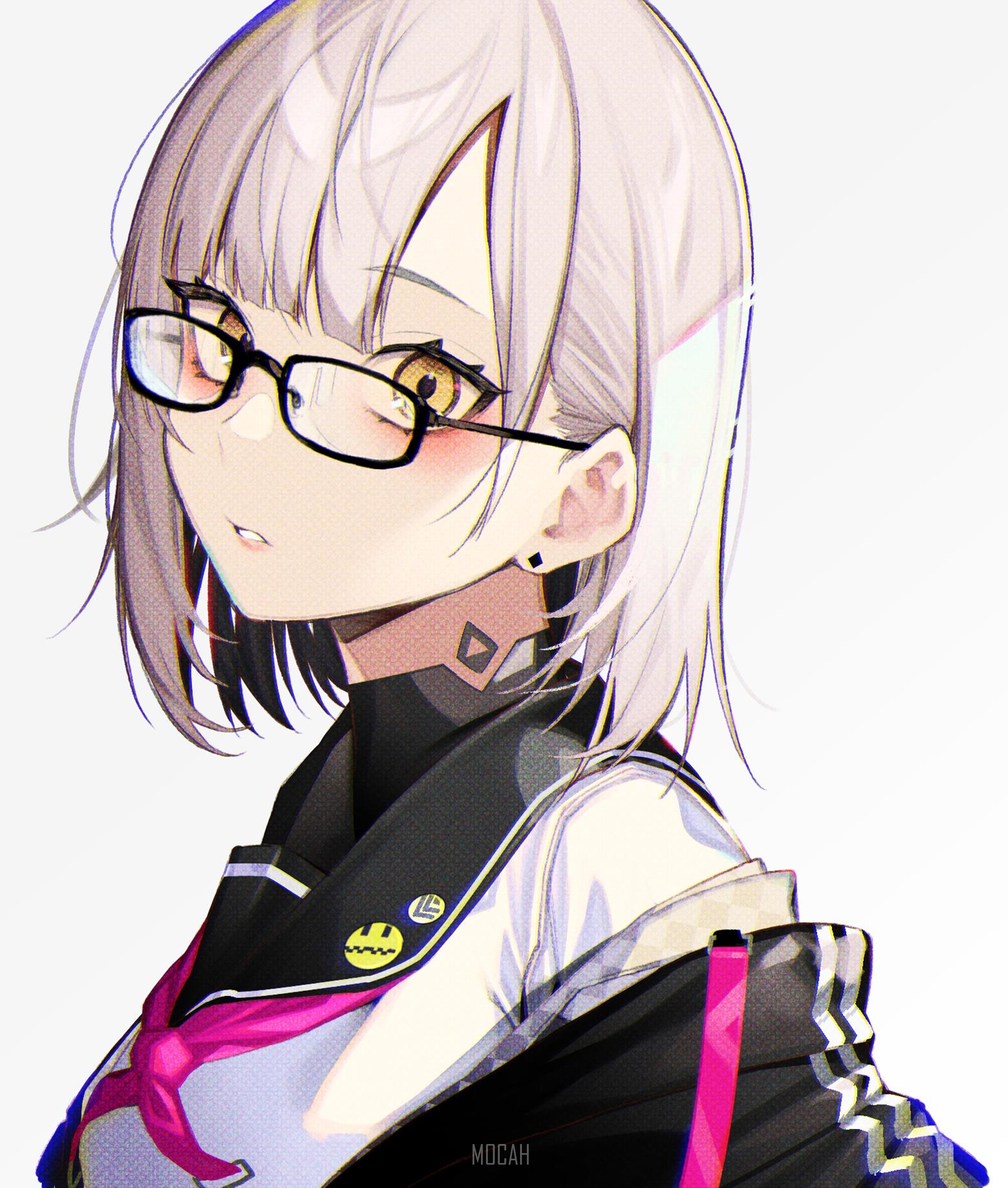 Anime girl with glasses and short hair HD Phone Wallpaper