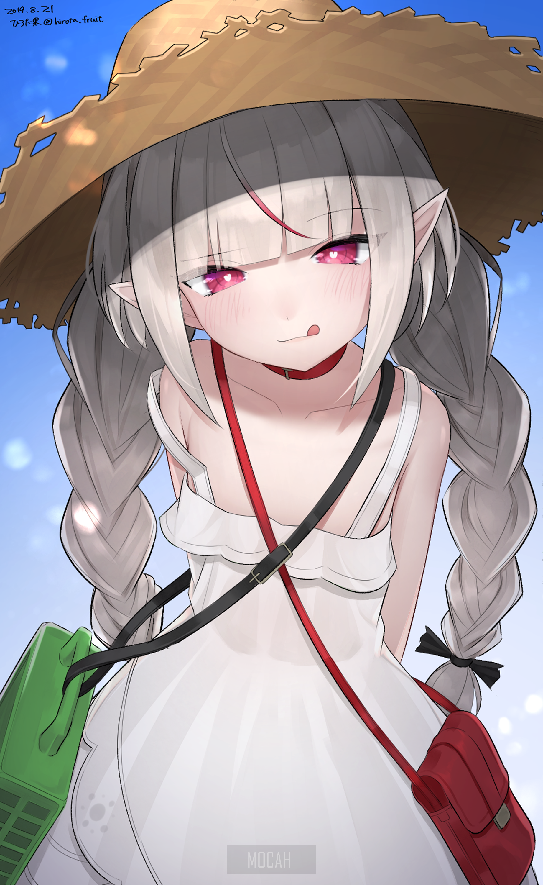 Anime girl with straw hat and white dress HD Phone Wallpaper