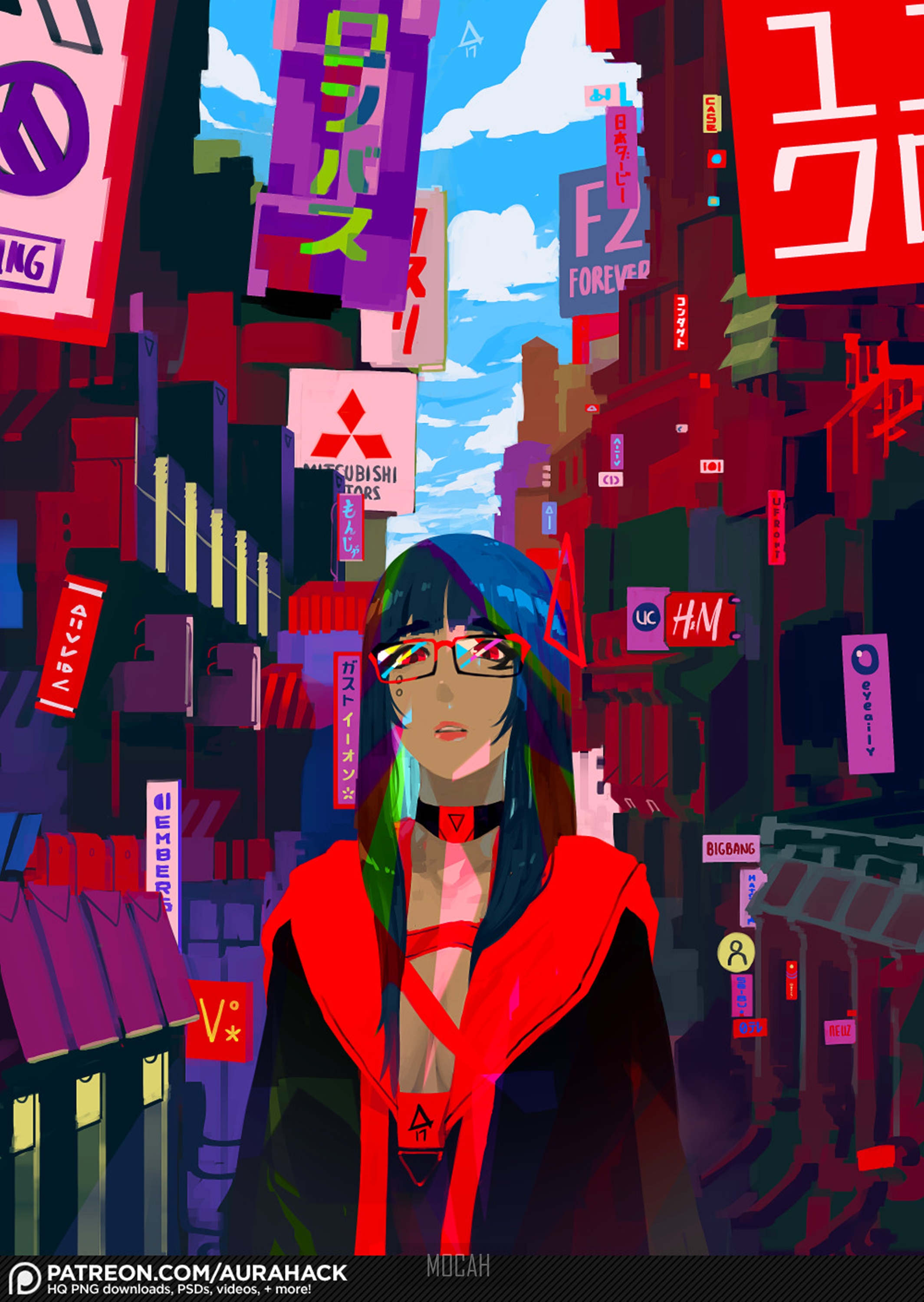 Anime girl in a futuristic city HD Phone Wallpaper