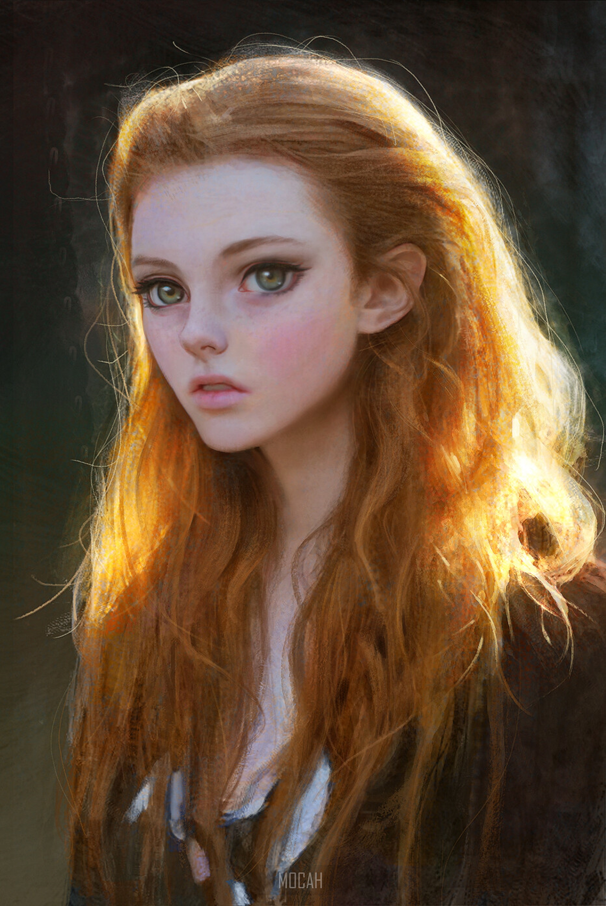 Anime girl with long red hair HD Phone Wallpaper