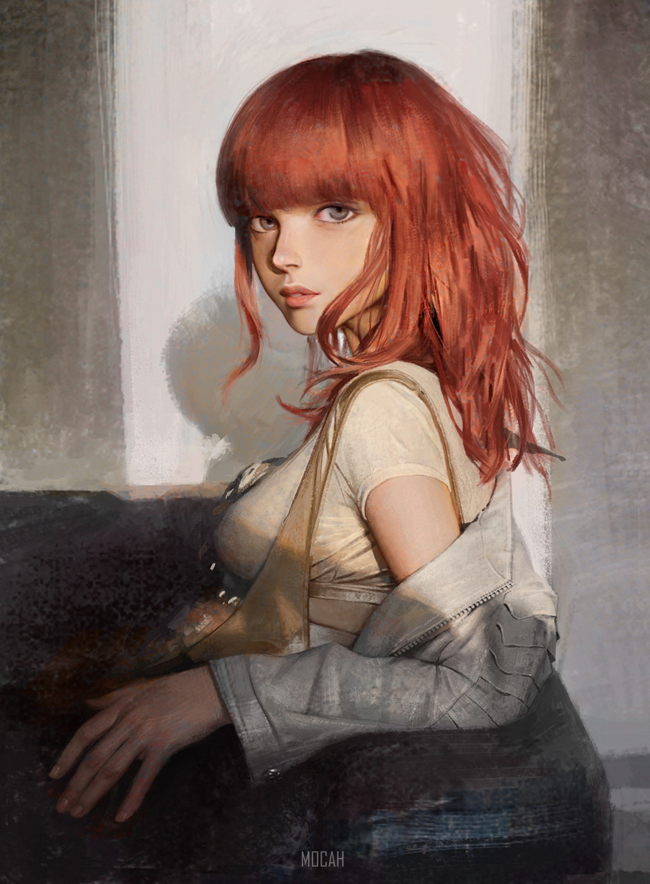 Anime girl with red hair HD Phone Wallpaper