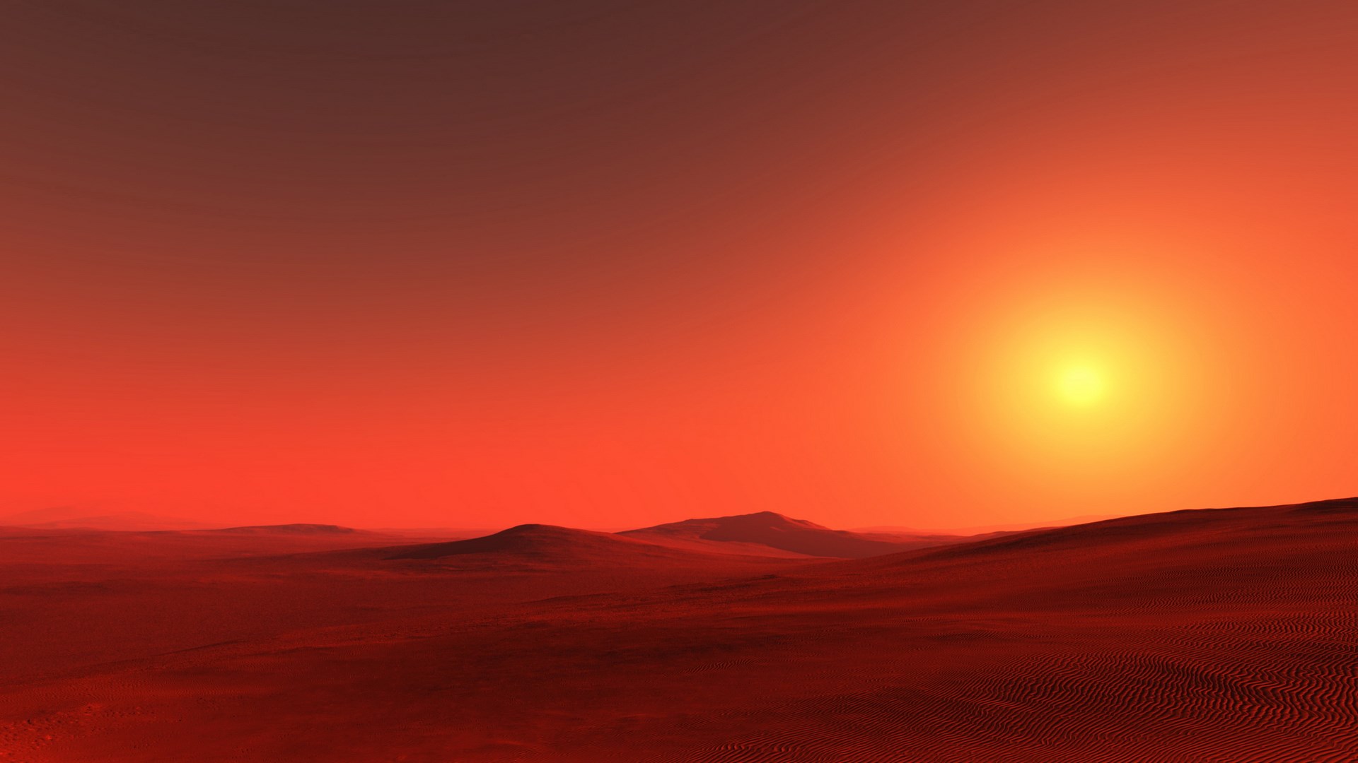 Red desert landscape with a bright sun HD Wallpaper
