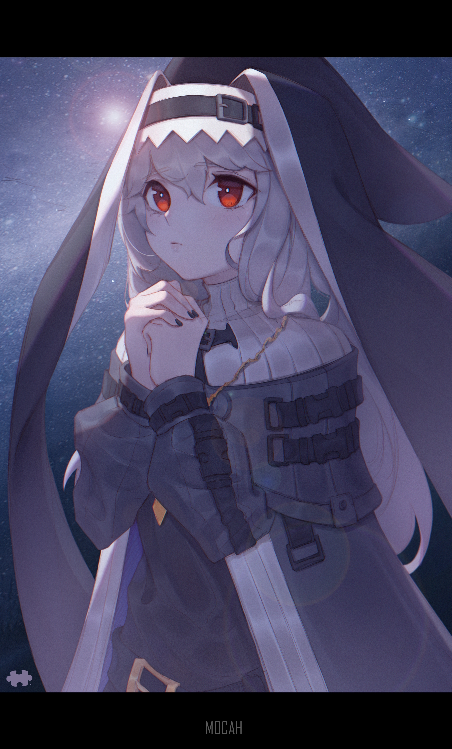 Anime girl with red eyes and bunny ears HD Phone Wallpaper
