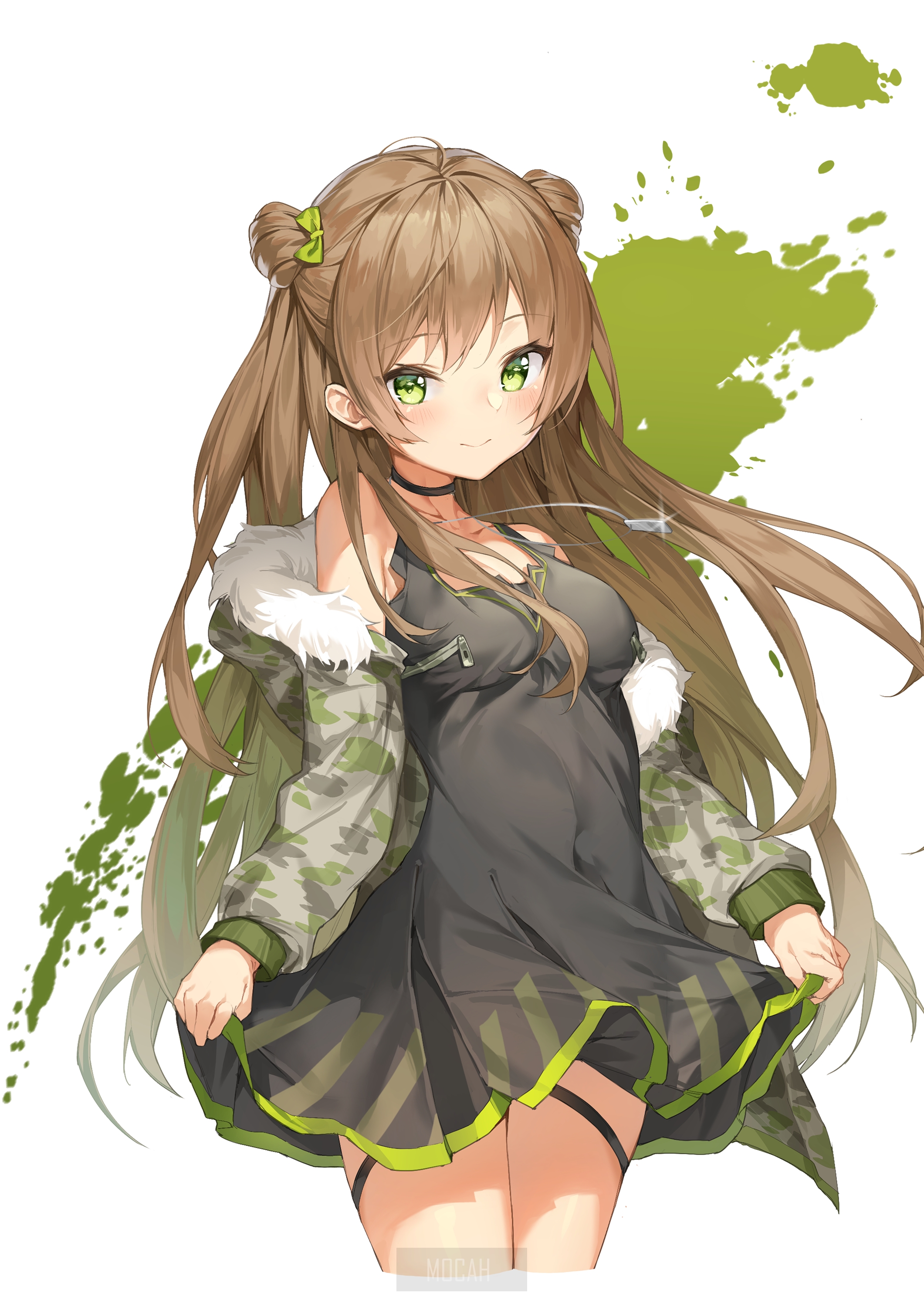 Anime girl with brown hair and green eyes HD Phone Wallpaper