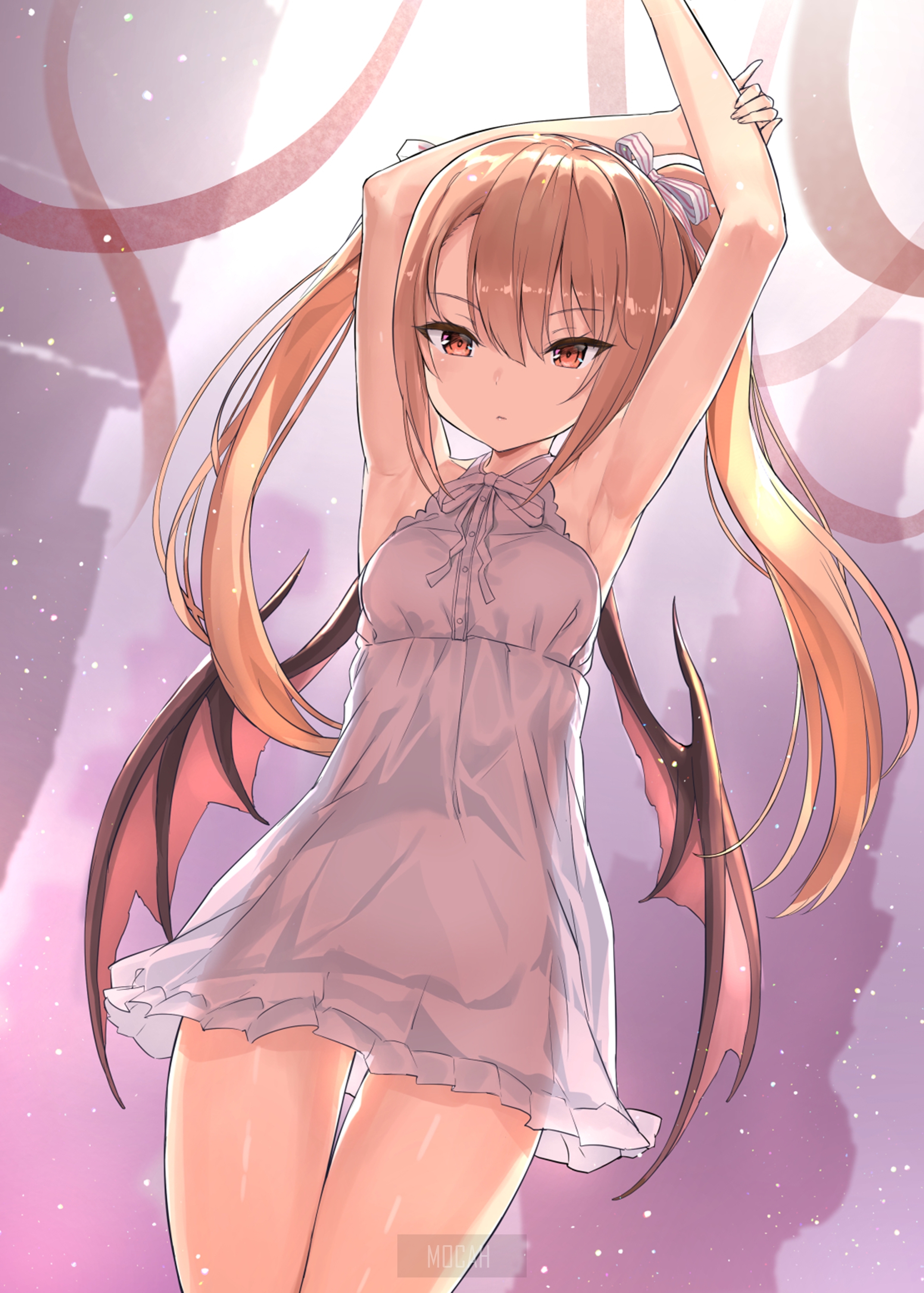 Anime girl with wings in a dress HD Phone Wallpaper