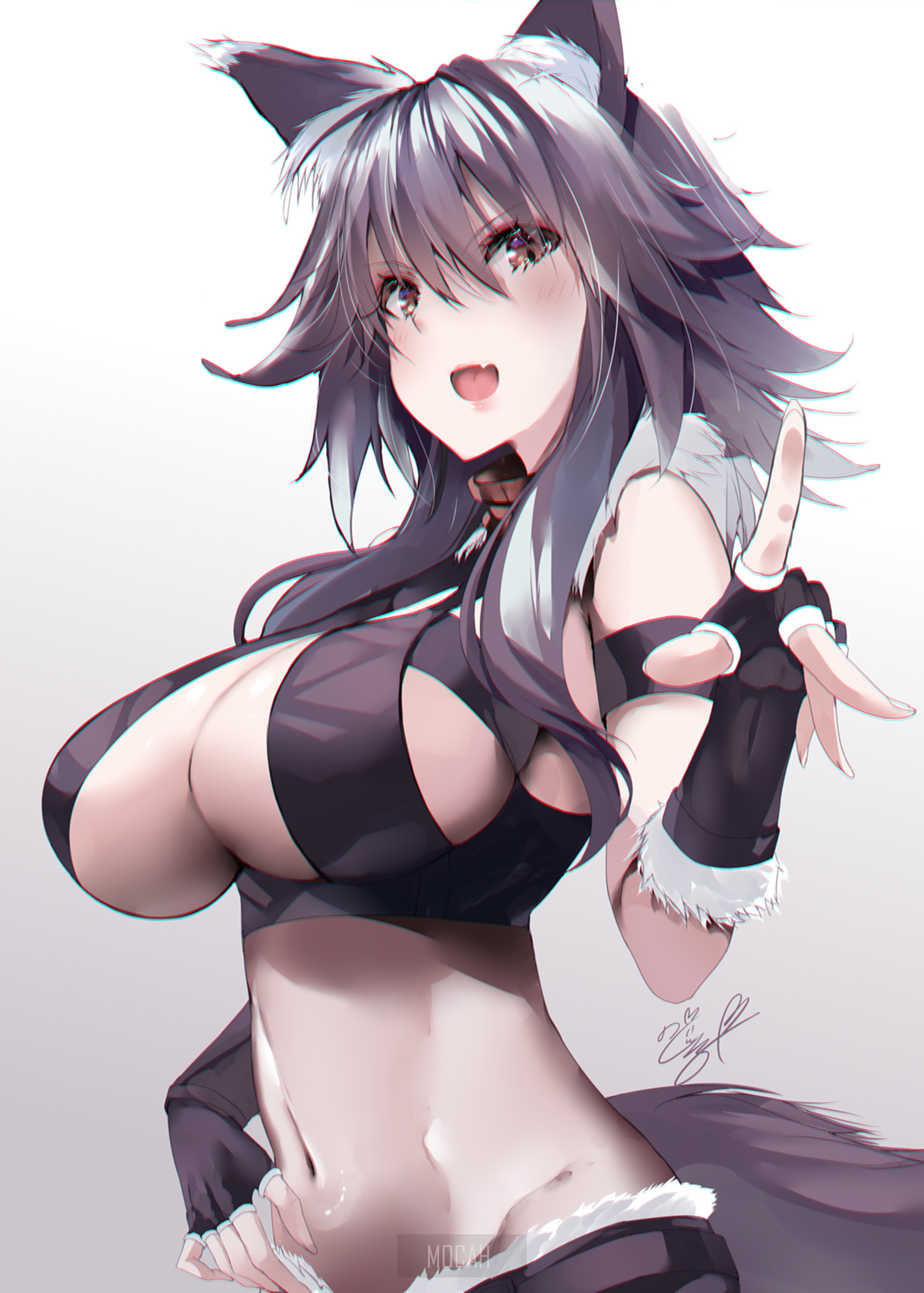 Anime girl with wolf ears and tail HD Phone Wallpaper