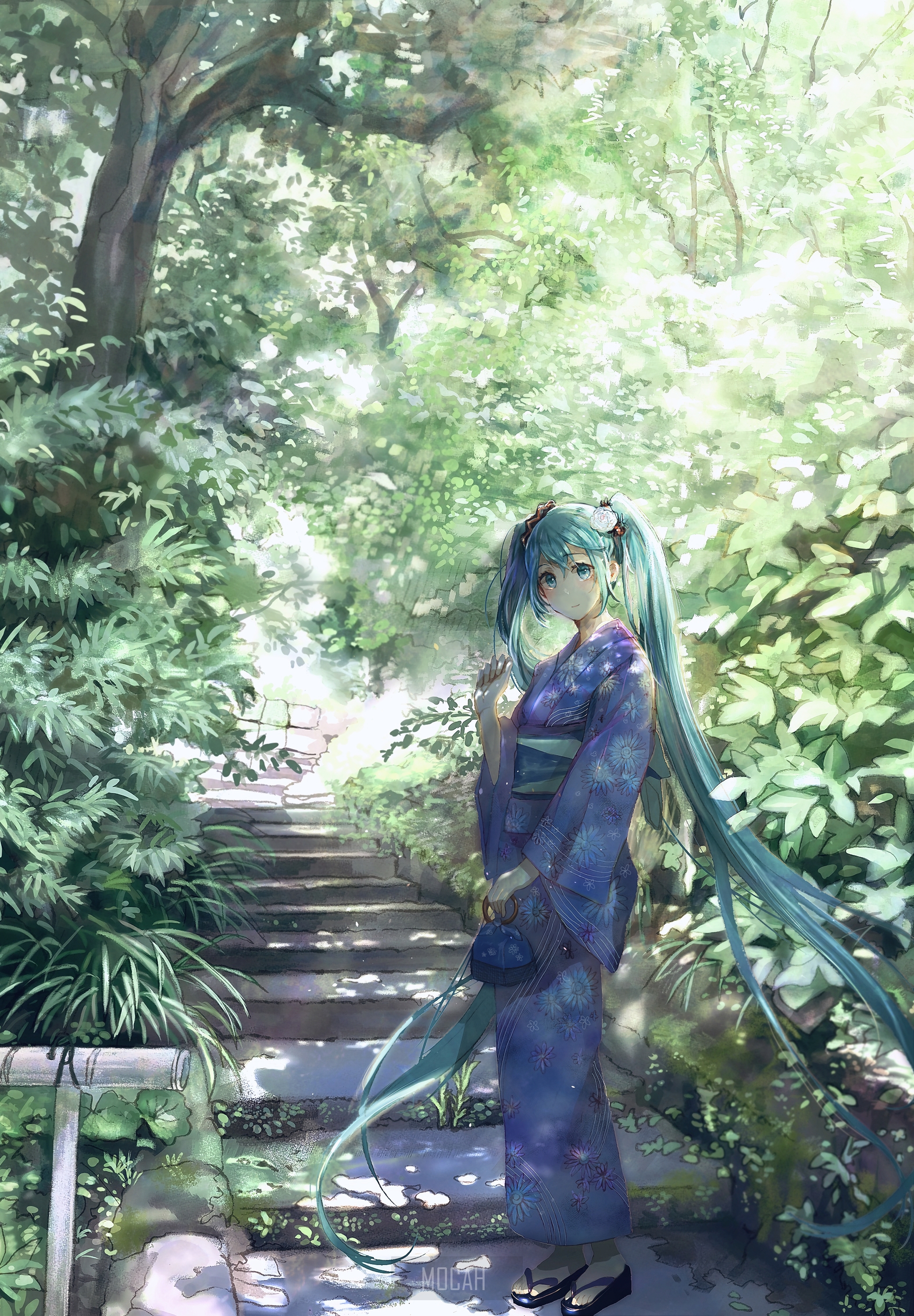 Hatsune Miku from Vocaloid in a Japanese Garden HD Phone Wallpaper