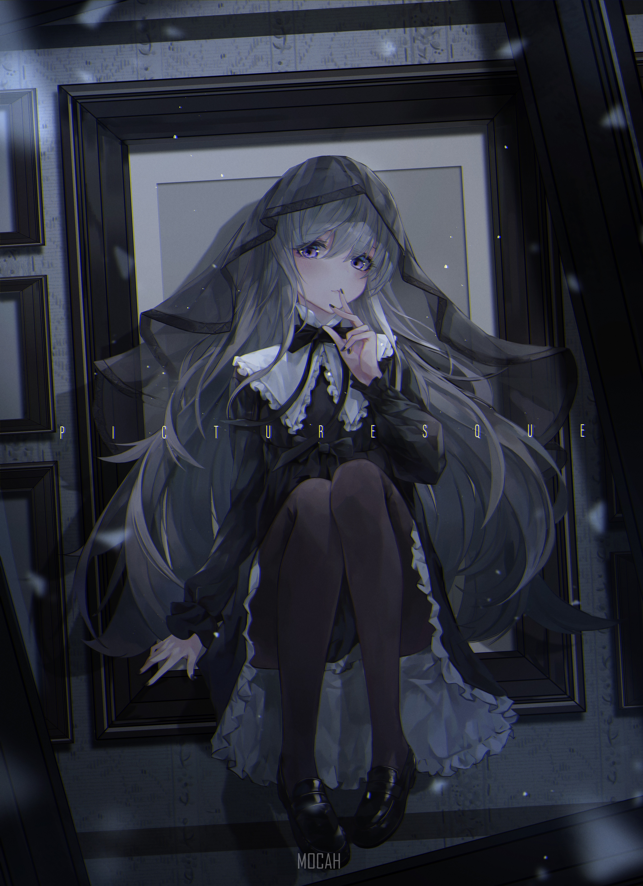 Anime girl in black dress with veil HD Phone Wallpaper