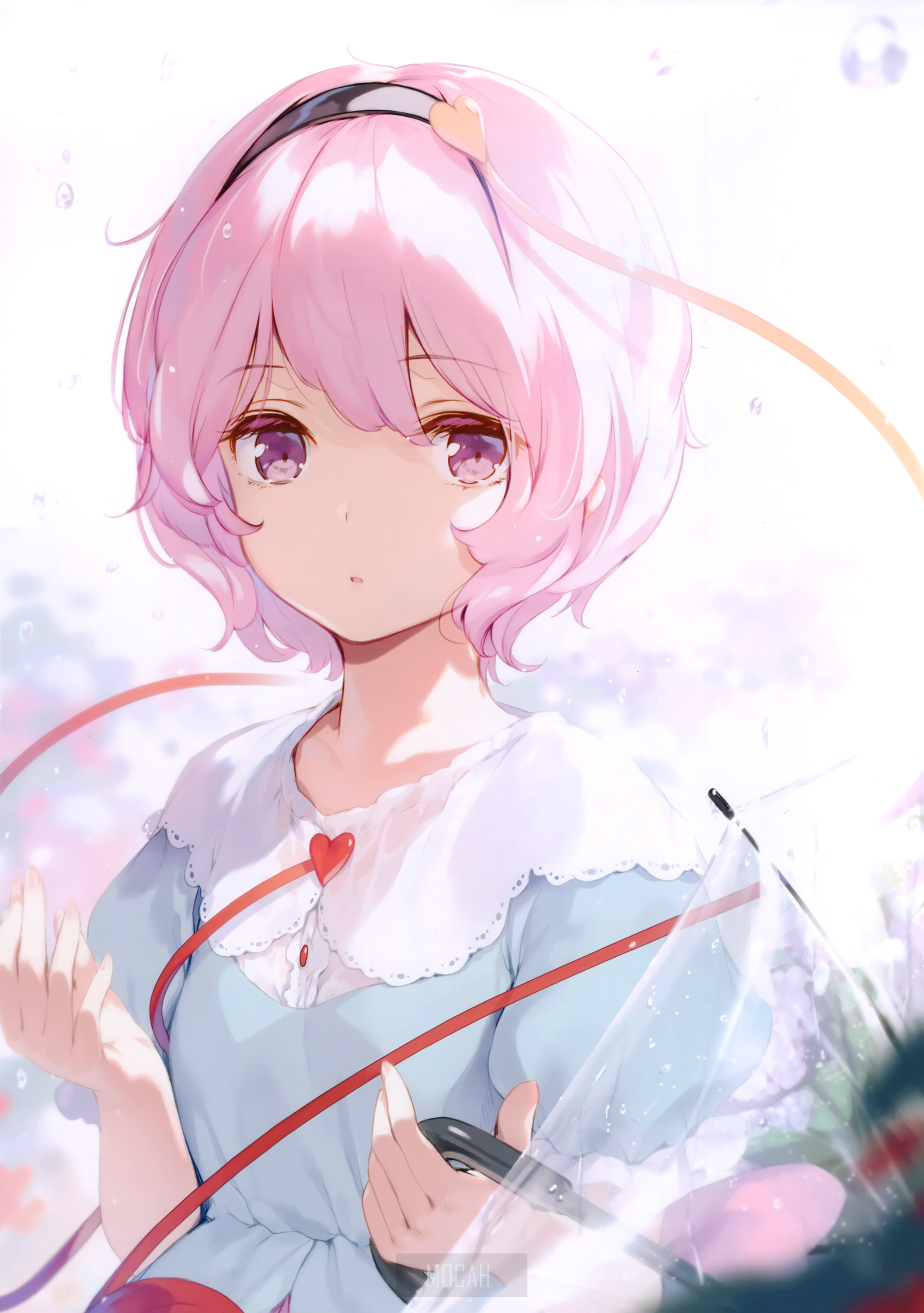 Anime girl with pink hair and blue dress HD Phone Wallpaper