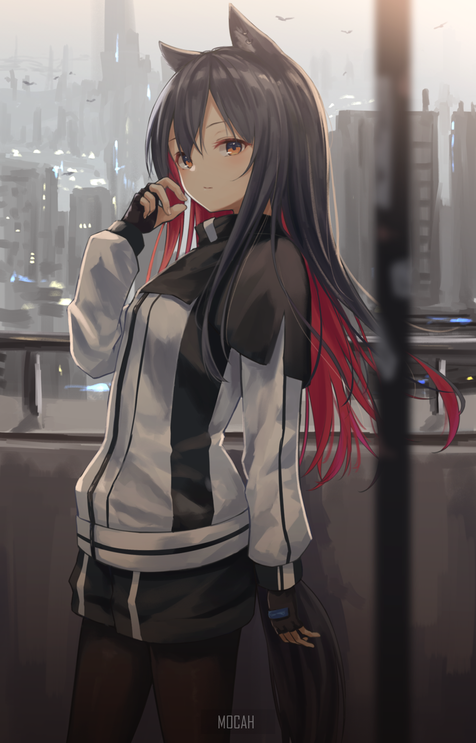 Texas from Arknights in Urban Setting HD Phone Wallpaper