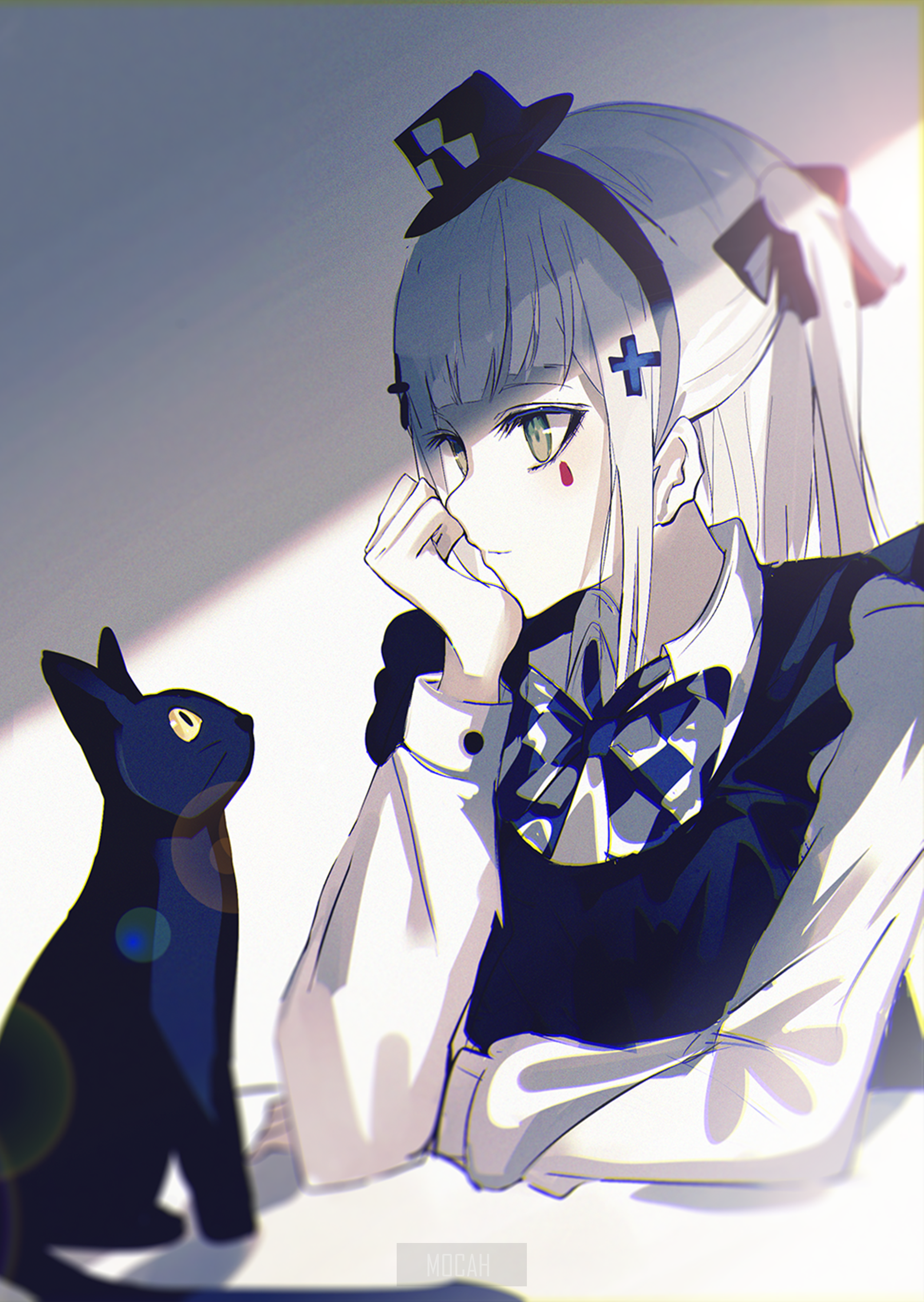 HK416 from Girls Frontline with a black cat HD Phone Wallpaper