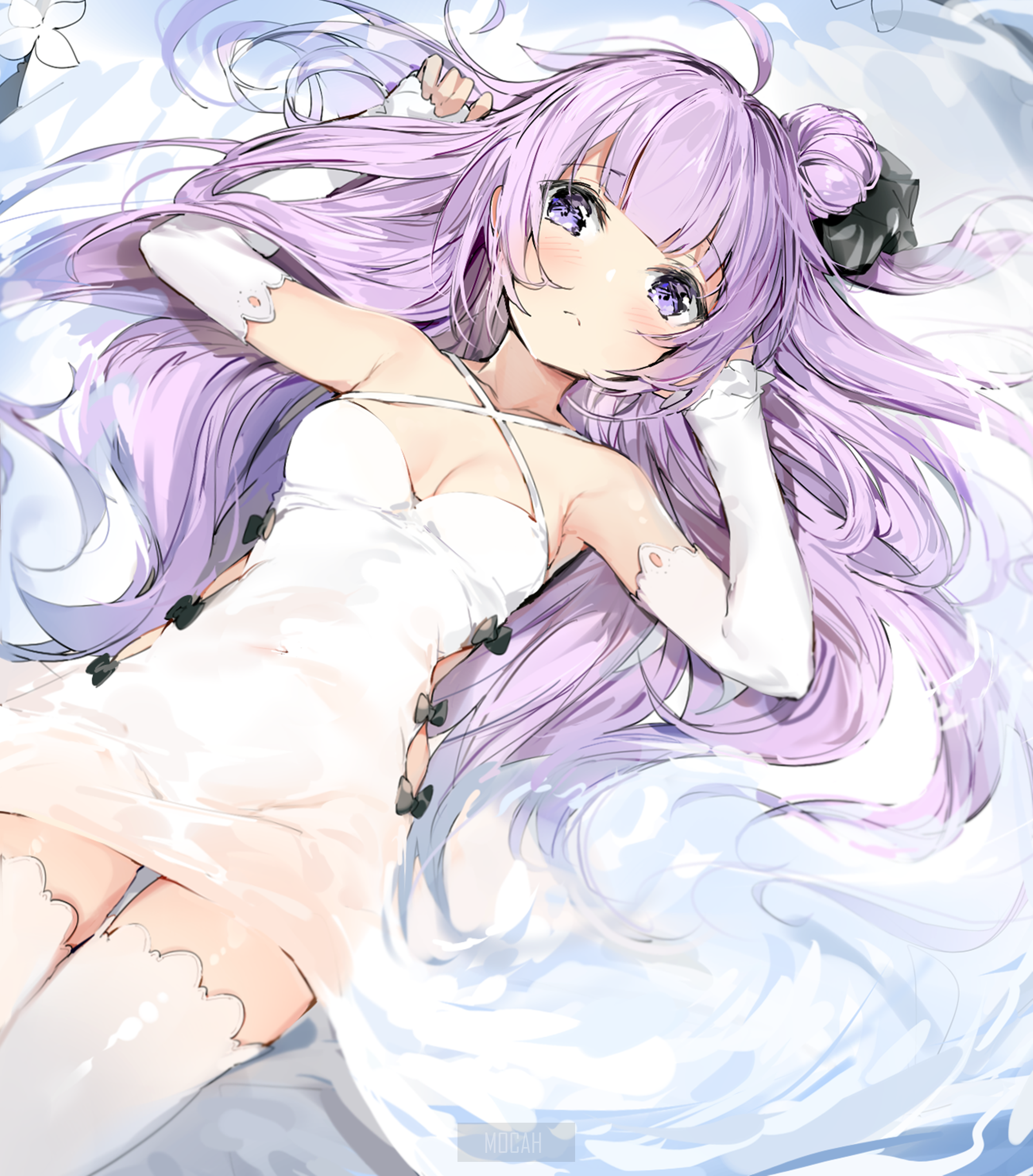 Anime girl with purple hair in white dress HD Phone Wallpaper