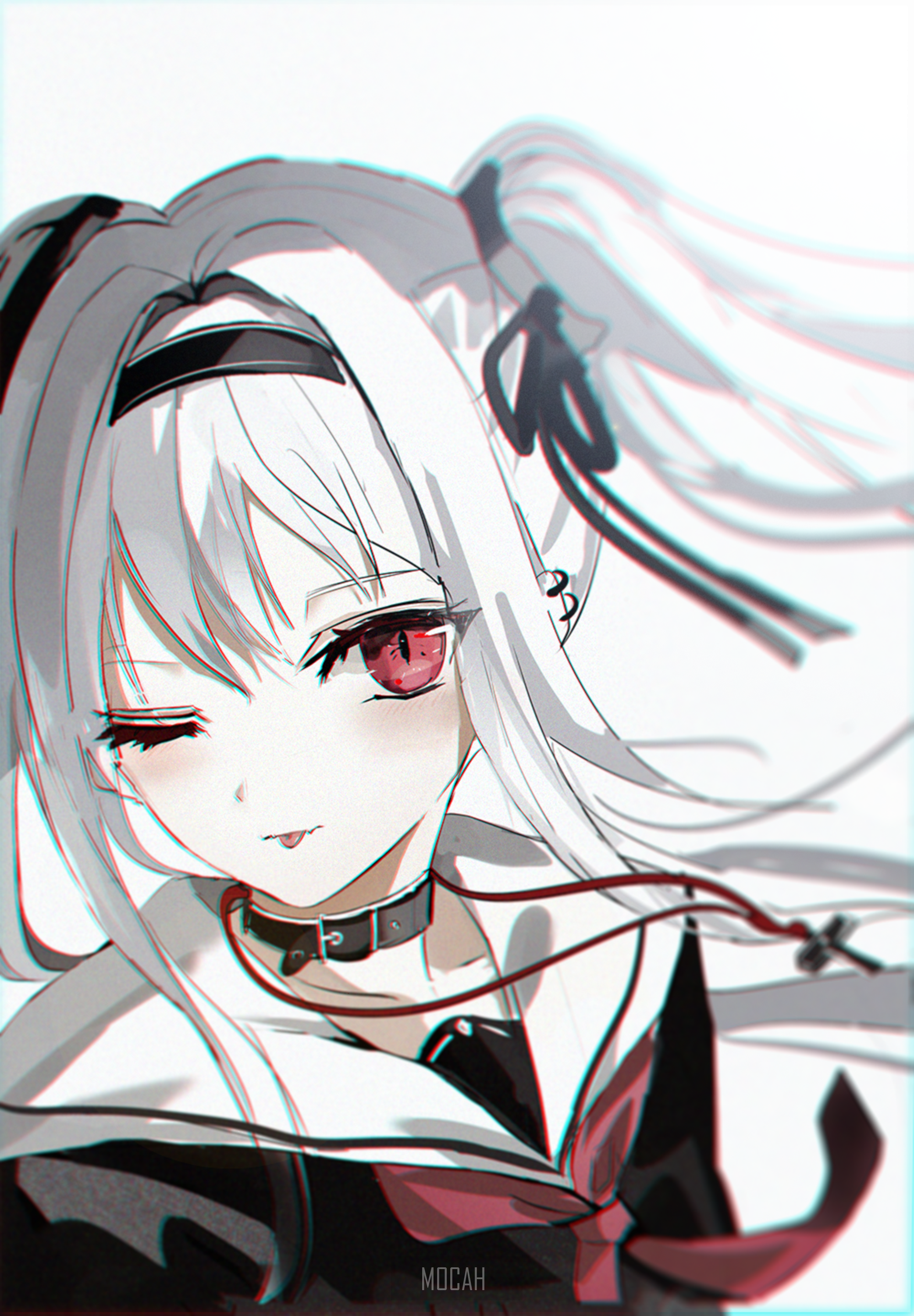 Anime girl with white hair and red eyes HD Phone Wallpaper