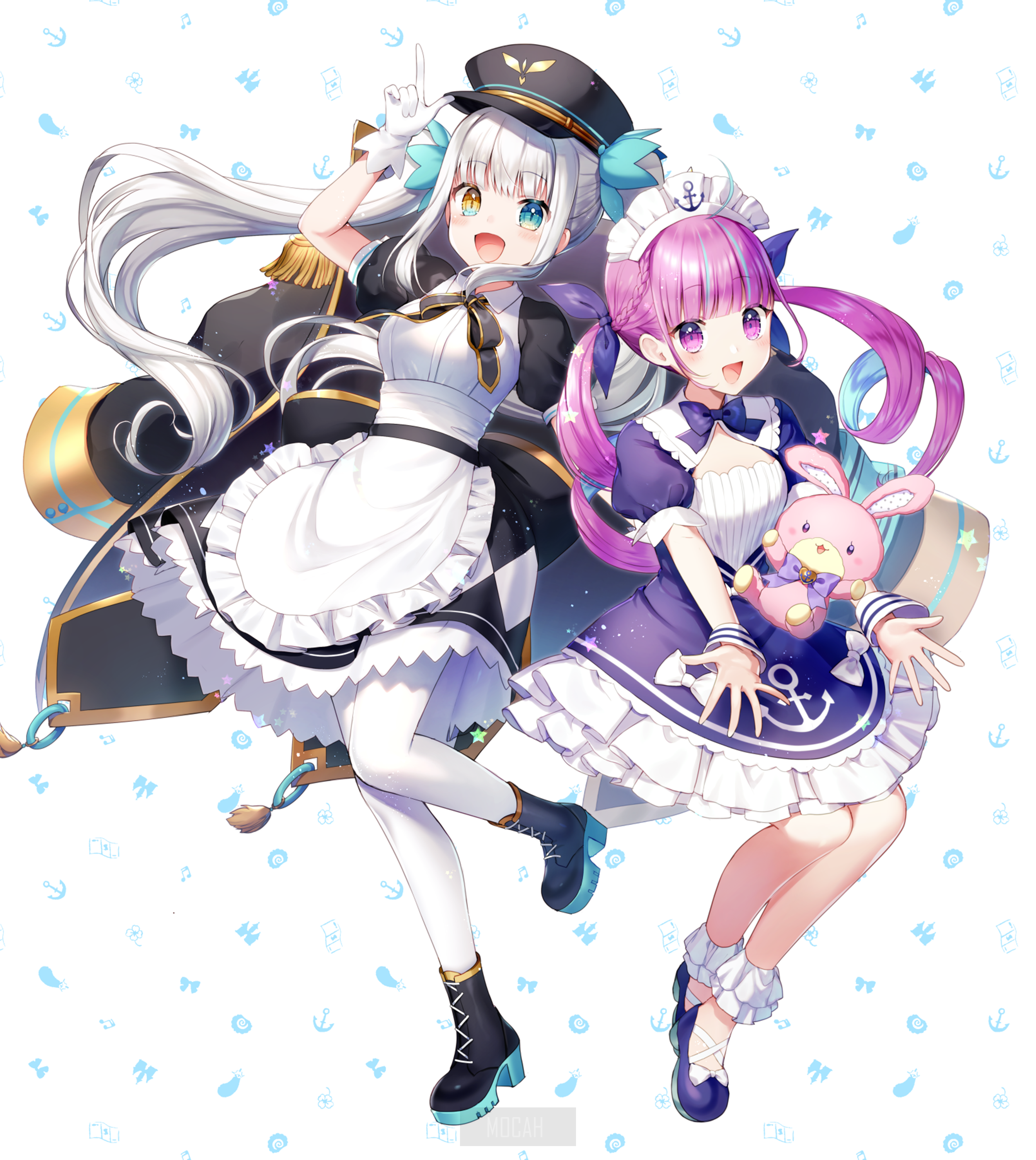 Two anime girls in maid outfits with nautical themes HD Phone Wallpaper