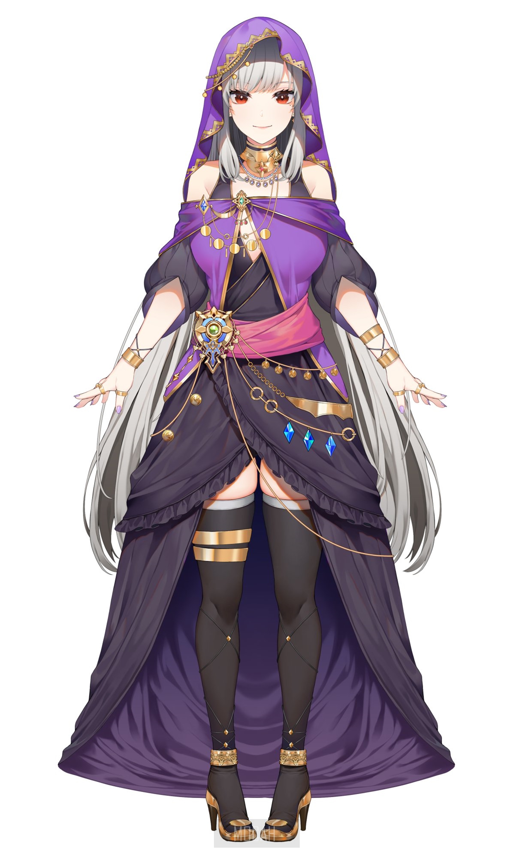 Anime girl in purple and black outfit with long white hair HD Phone Wallpaper
