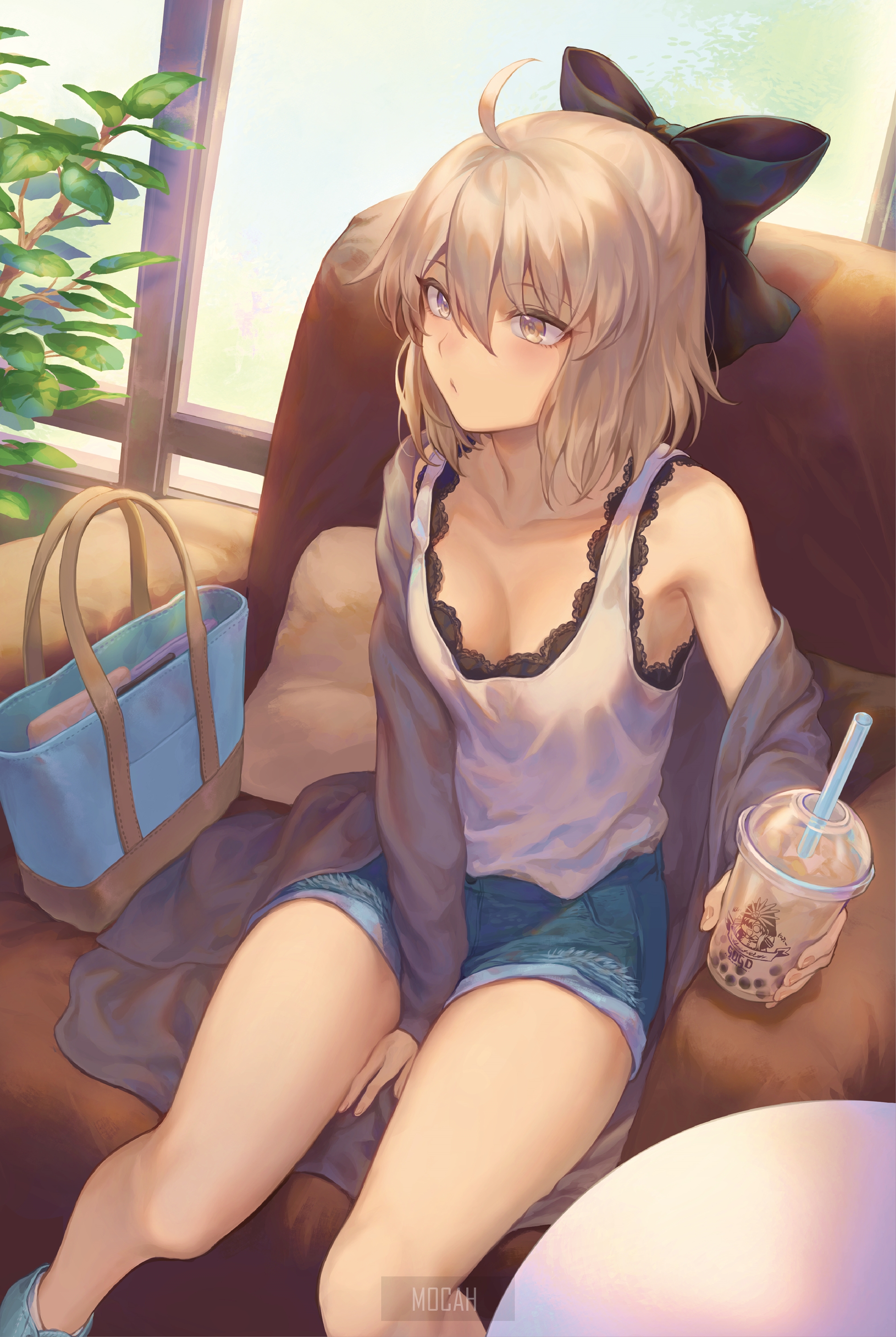 Okita Souji from Fate/Grand Order with Boba HD Phone Wallpaper