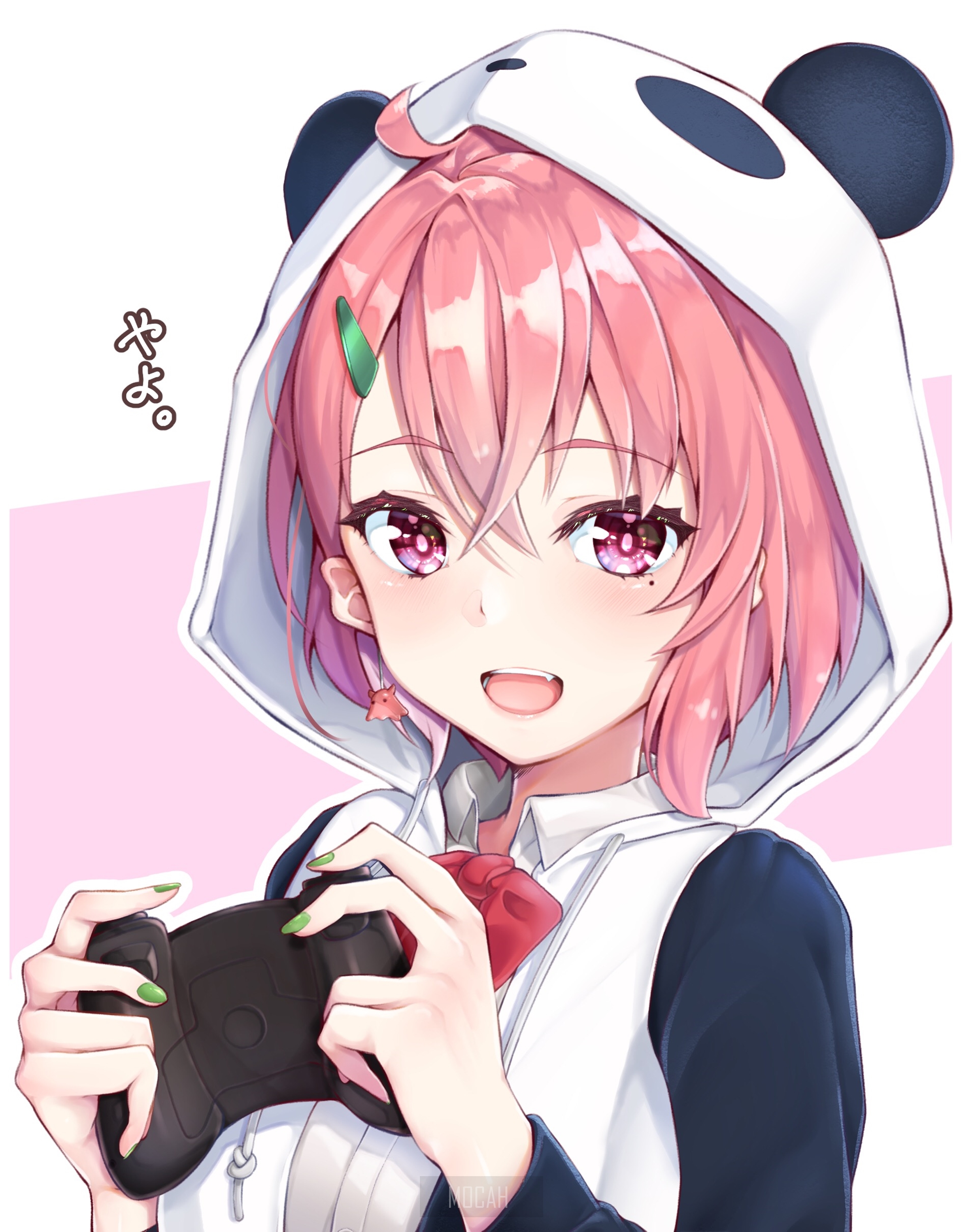 Anime girl in panda hoodie playing video games HD Phone Wallpaper