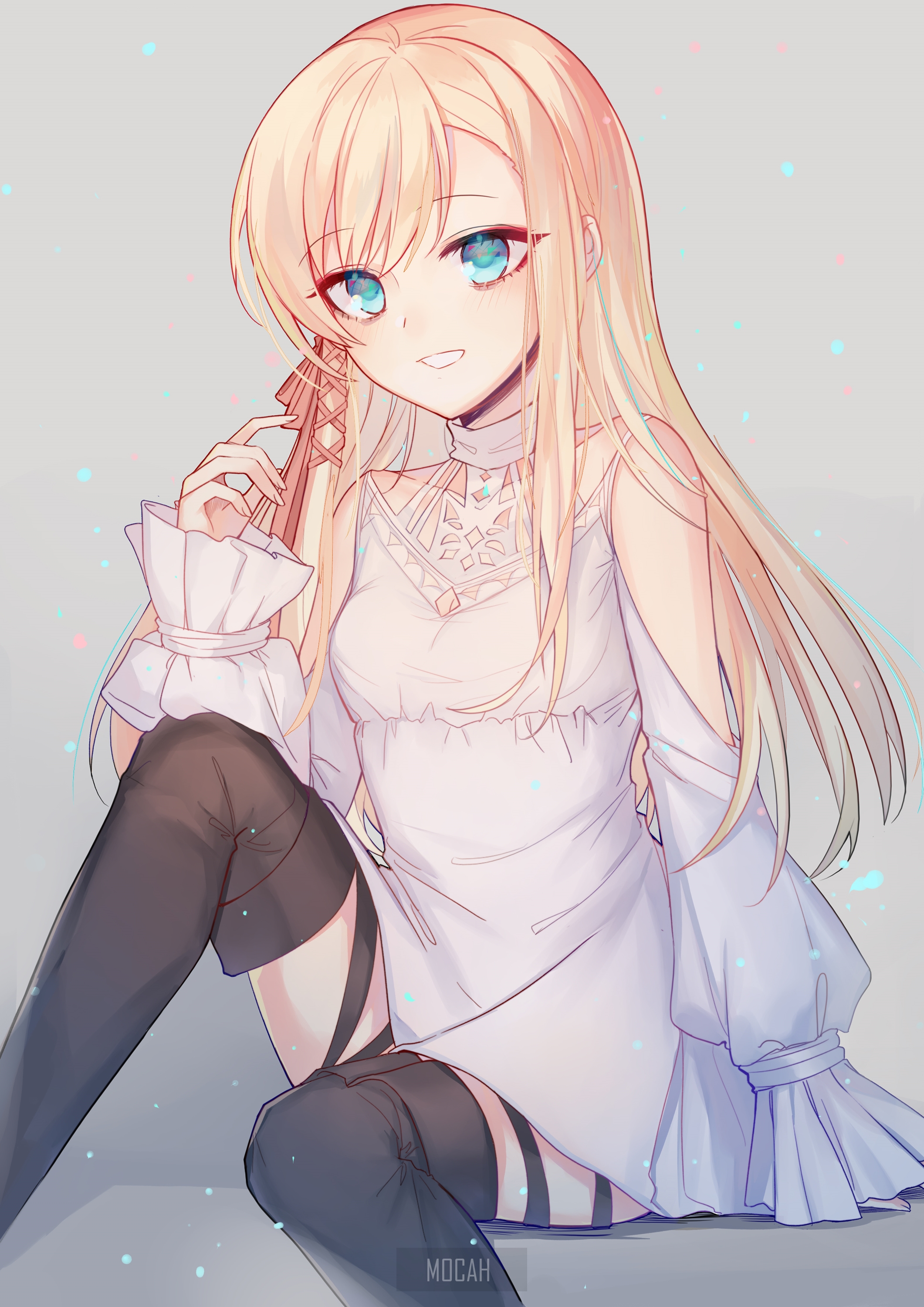 Blonde Anime Girl in Elegant White Dress HD Phone Wallpaper