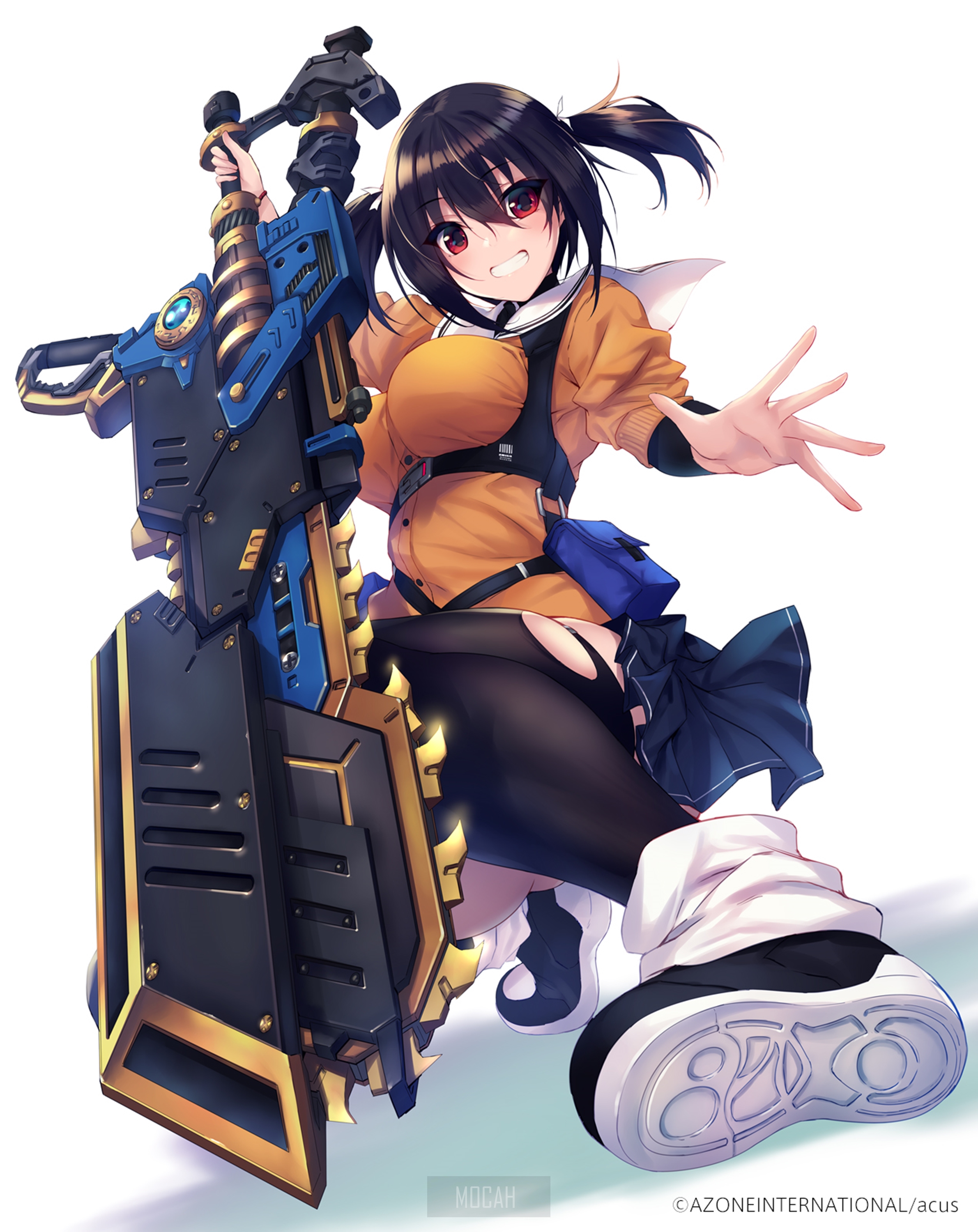 Anime girl with large weapon HD Phone Wallpaper