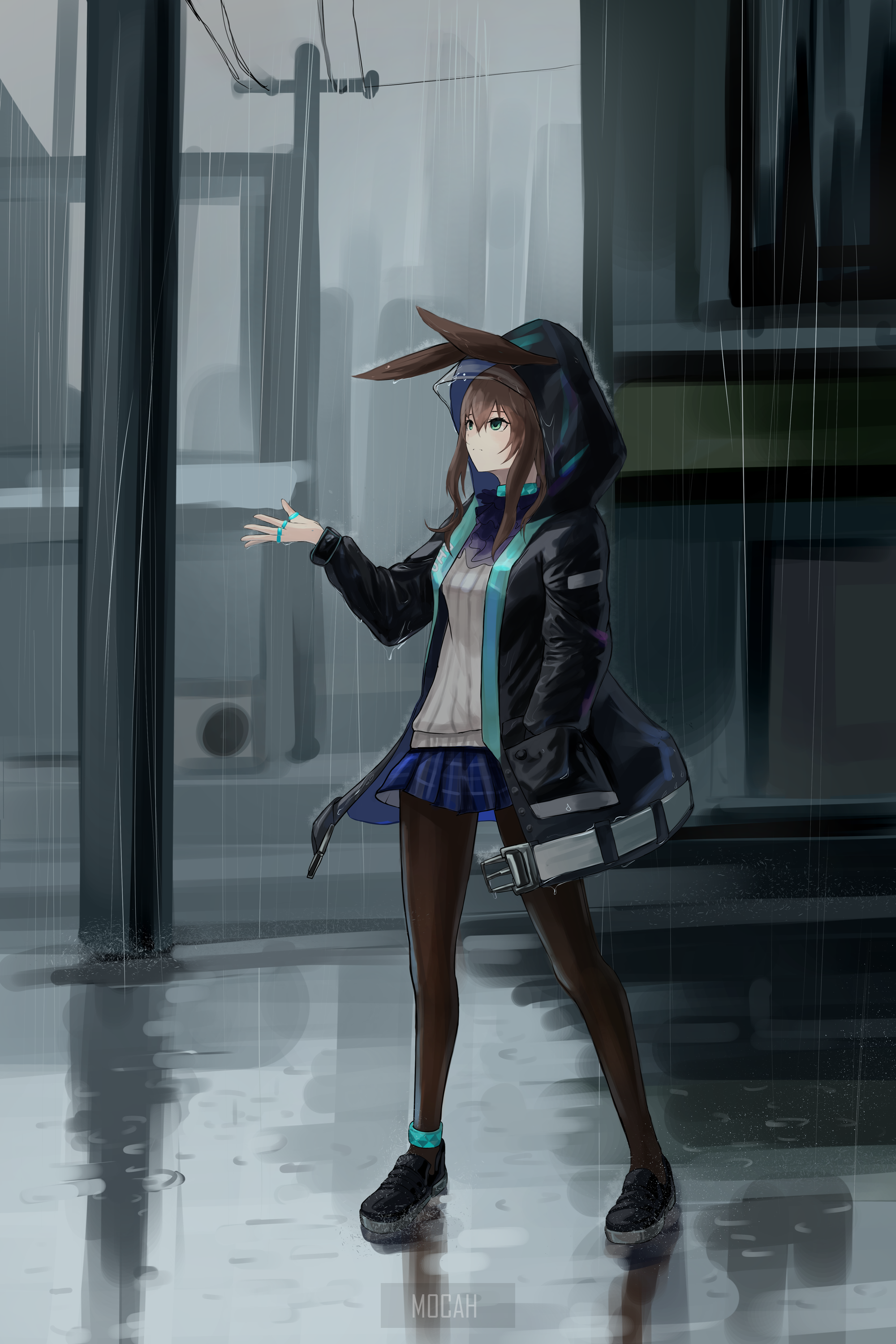Amiya from Arknights in the rain HD Phone Wallpaper