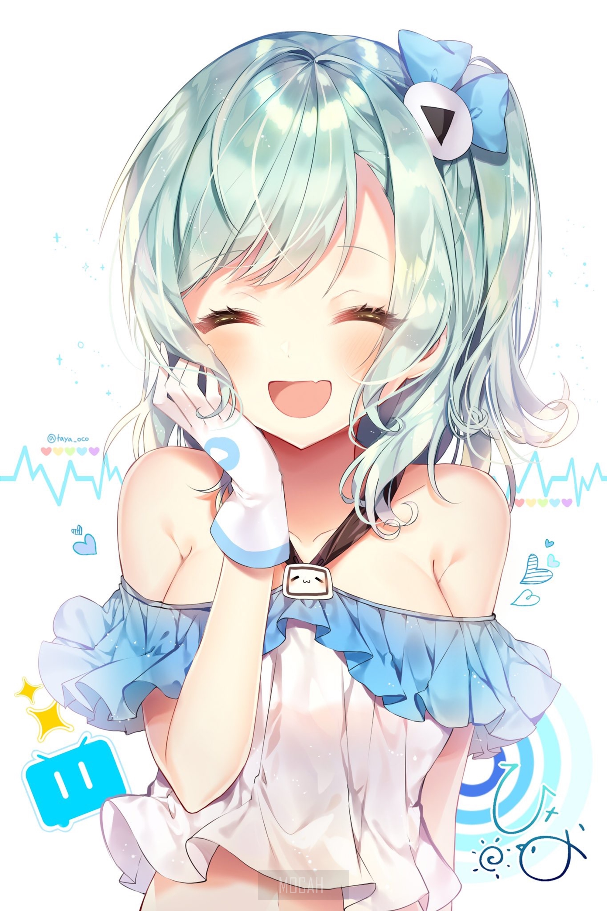 Anime girl with blue hair and dress HD Phone Wallpaper