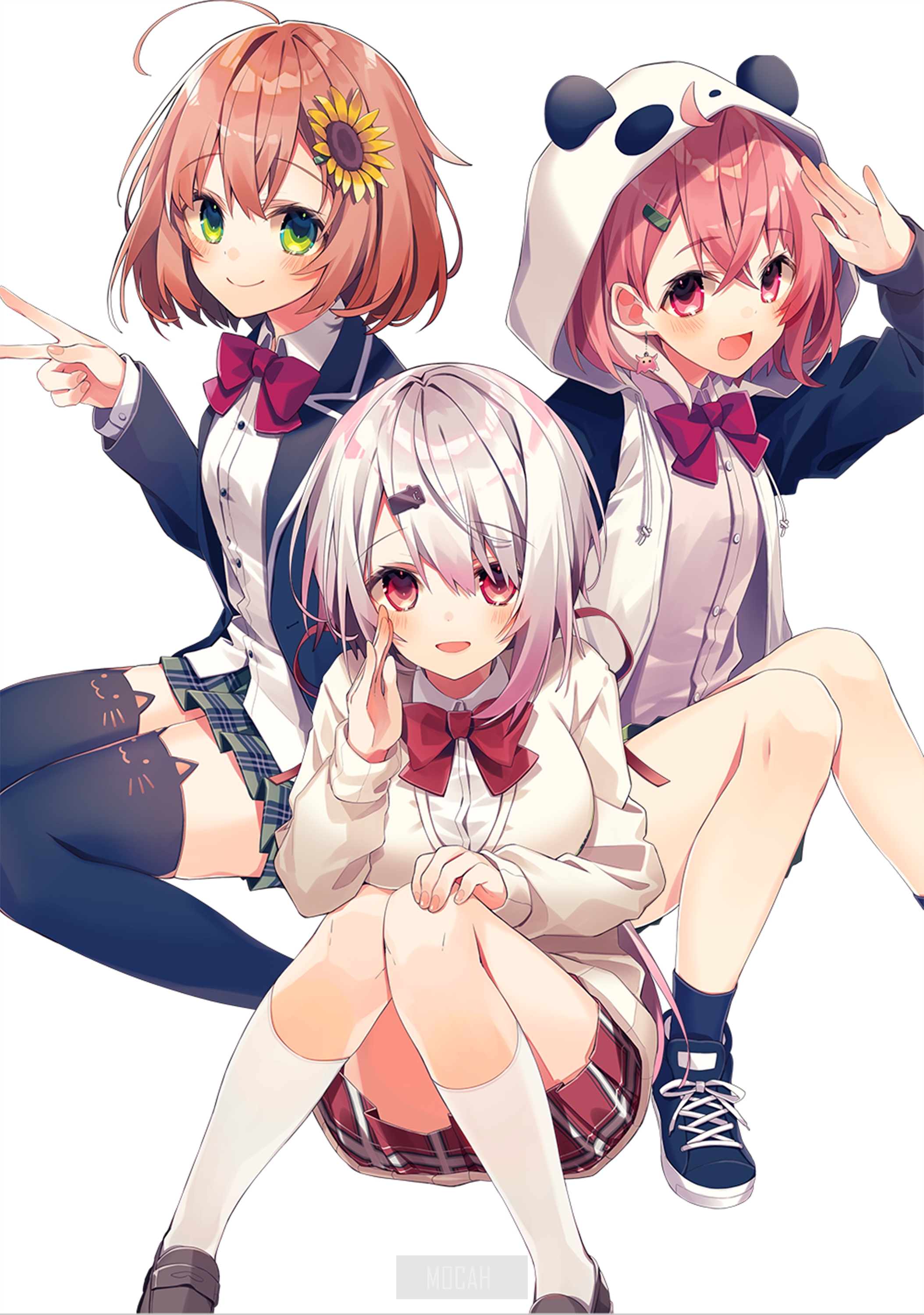 Three anime girls in school uniforms HD Phone Wallpaper