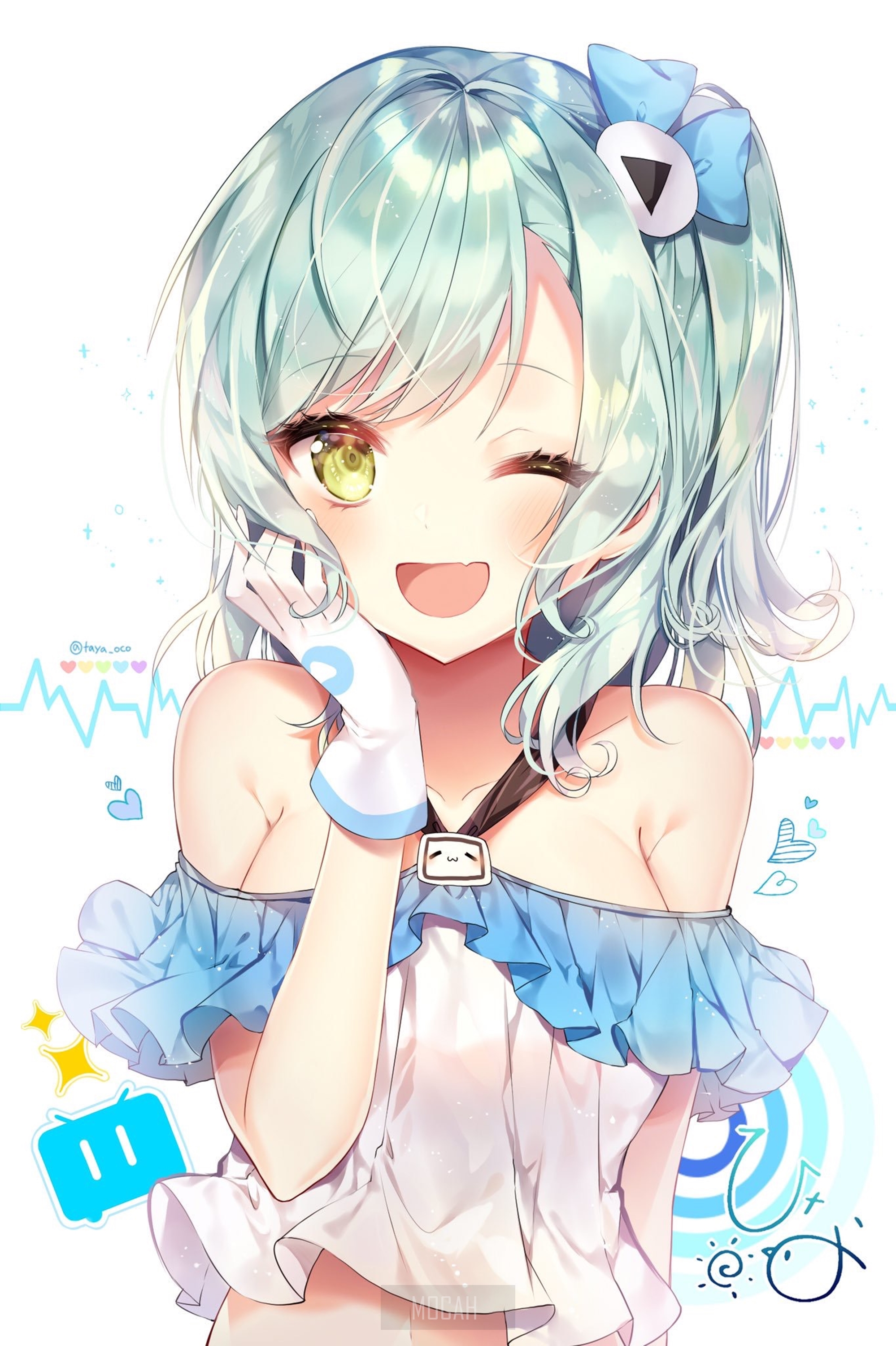 Anime girl with blue dress and light blue hair HD Phone Wallpaper