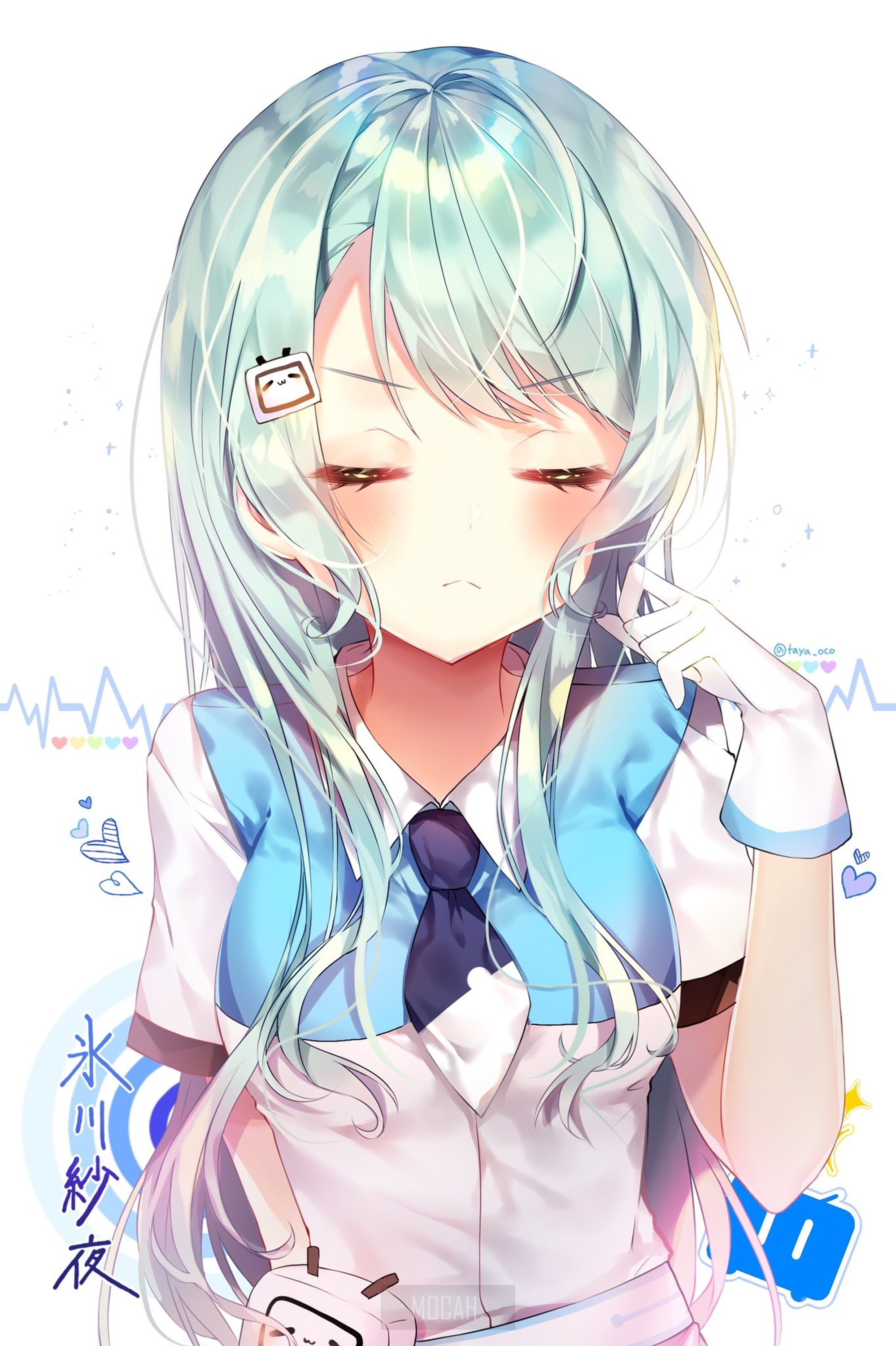 Anime girl with light blue hair and white uniform HD Phone Wallpaper