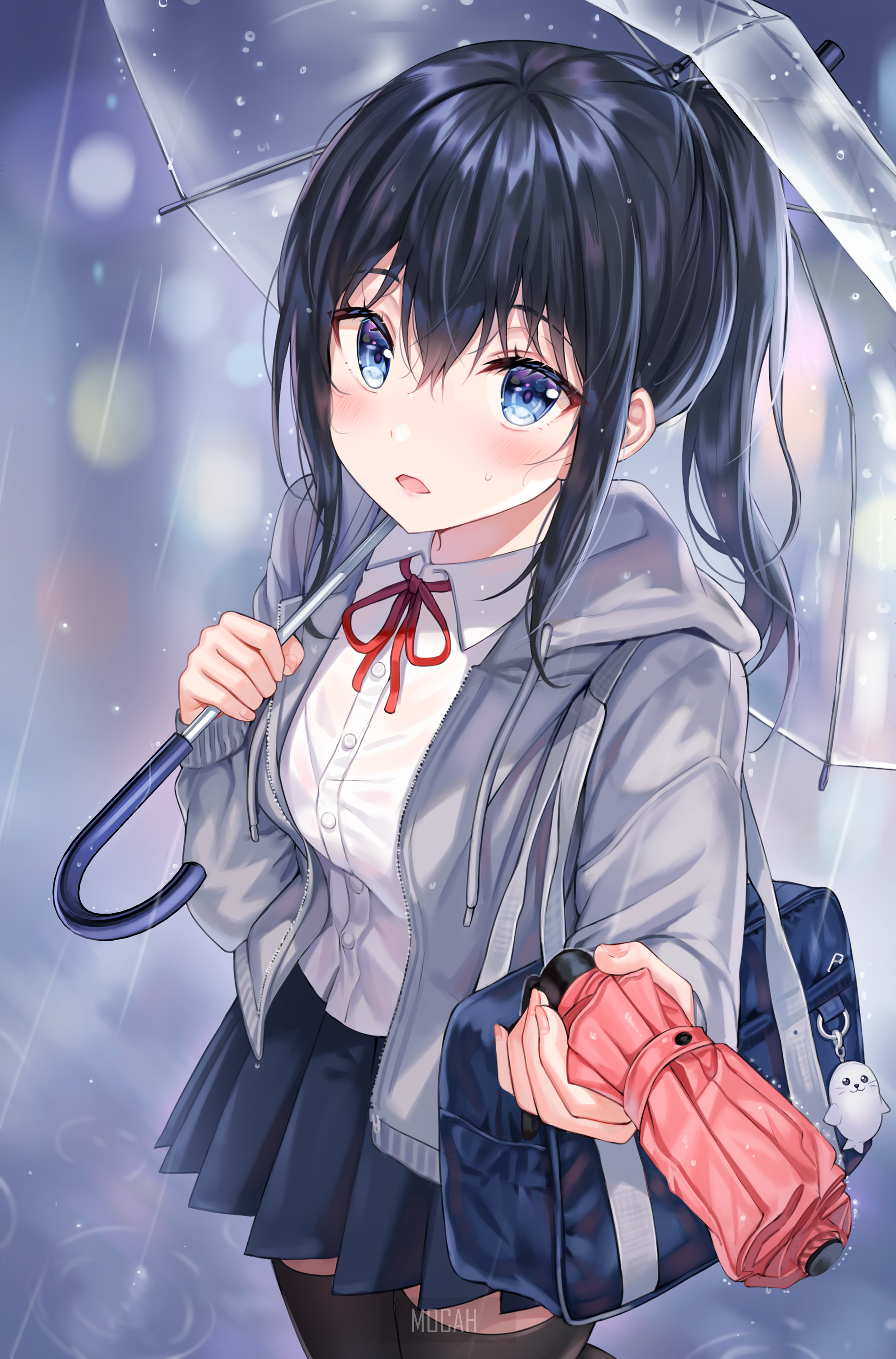 Anime girl with umbrella in the rain HD Phone Wallpaper