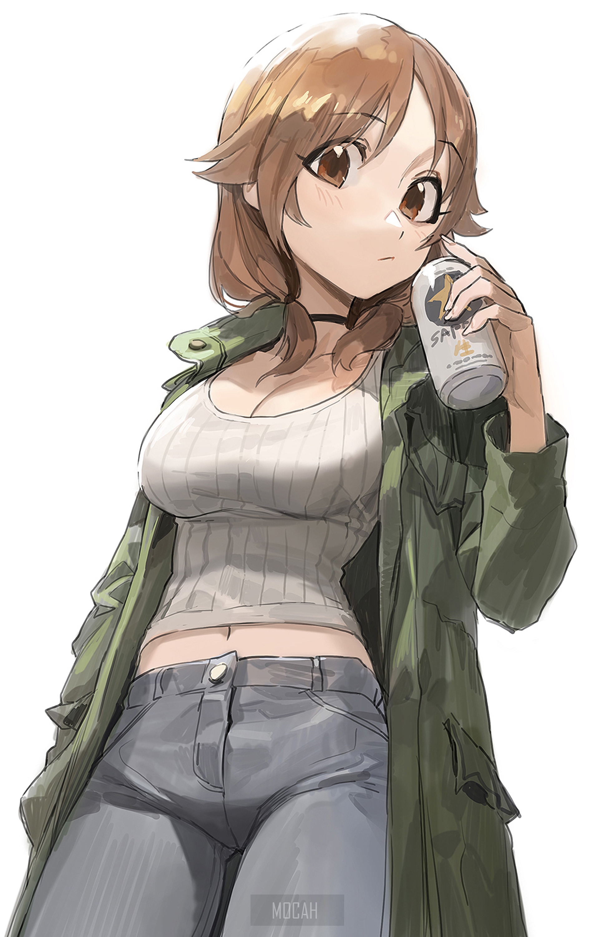 Anime girl holding a can of Sapporo beer HD Phone Wallpaper