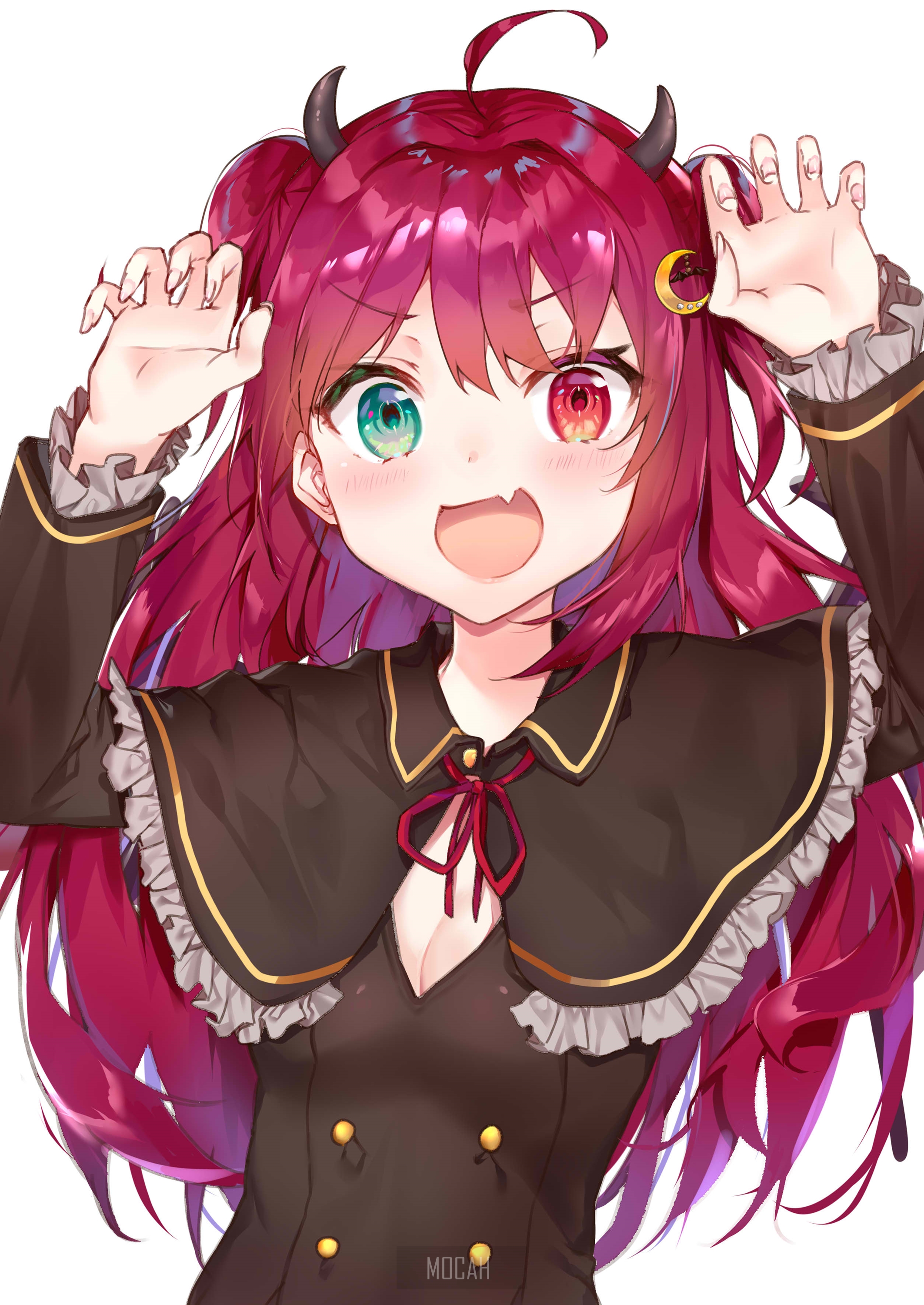 Anime girl with horns and heterochromia HD Phone Wallpaper
