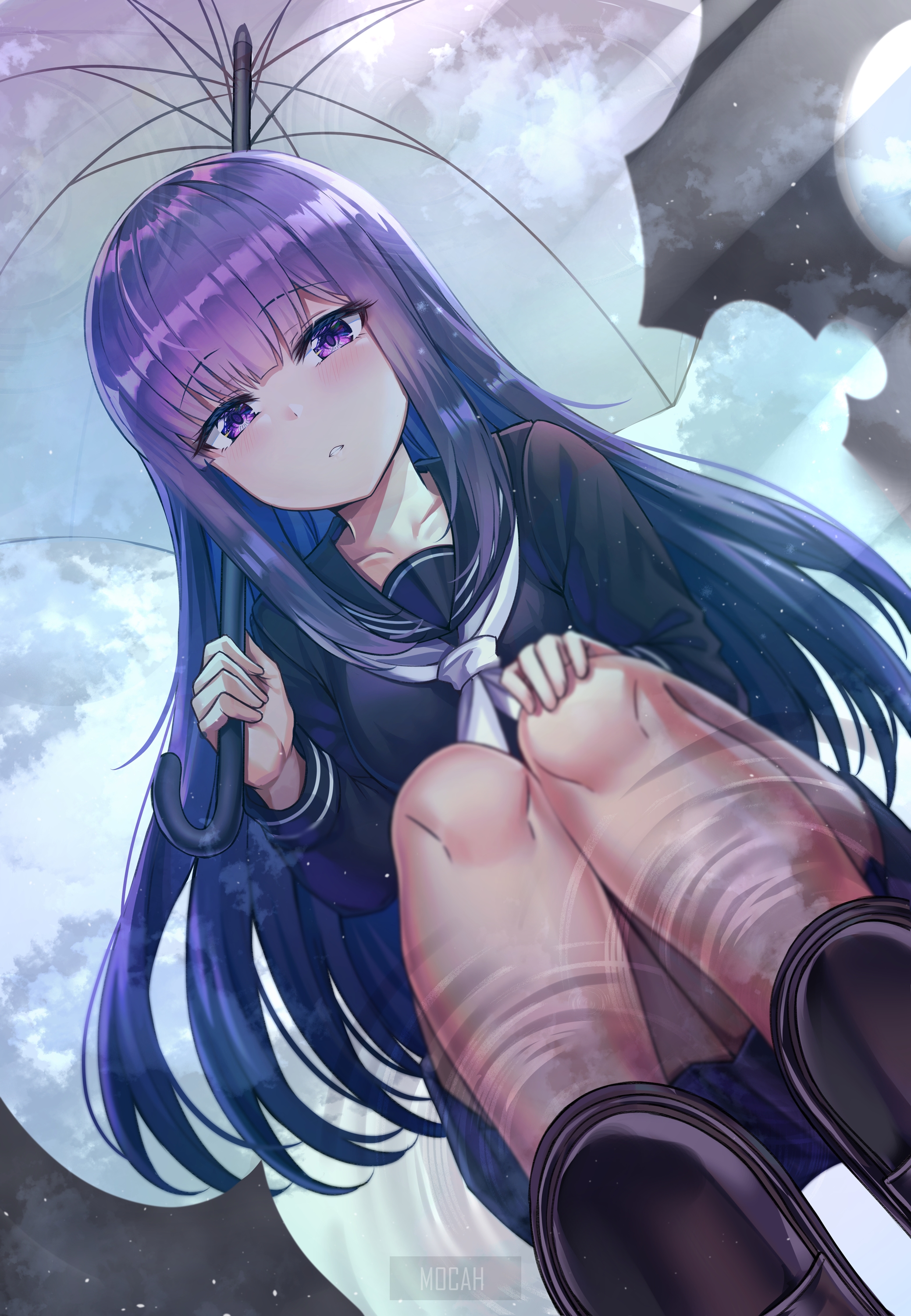 Anime Girl with Umbrella in Rainy Mood HD Phone Wallpaper