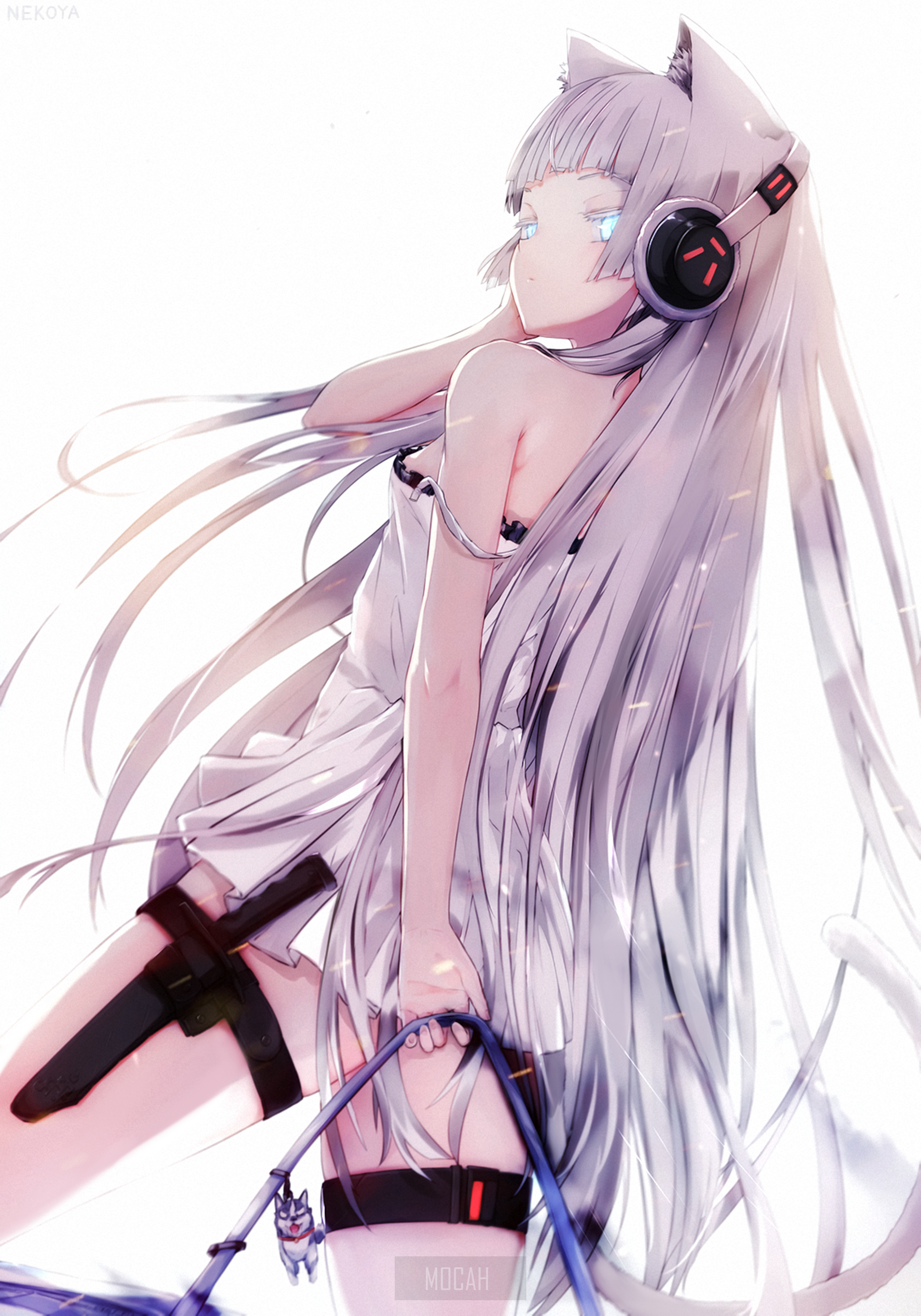 Anime girl with cat ears and headphones HD Phone Wallpaper