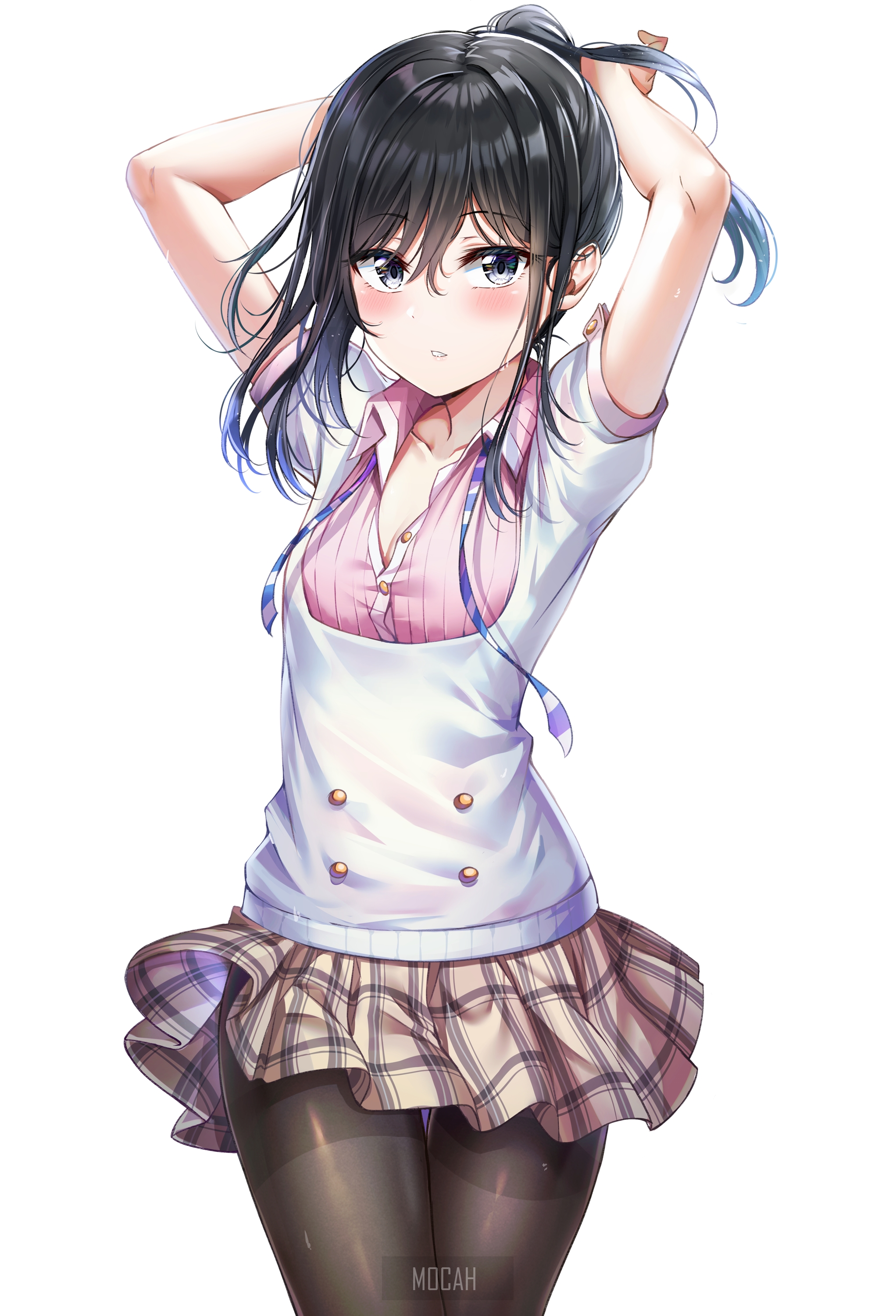 Anime girl tying her hair HD Phone Wallpaper