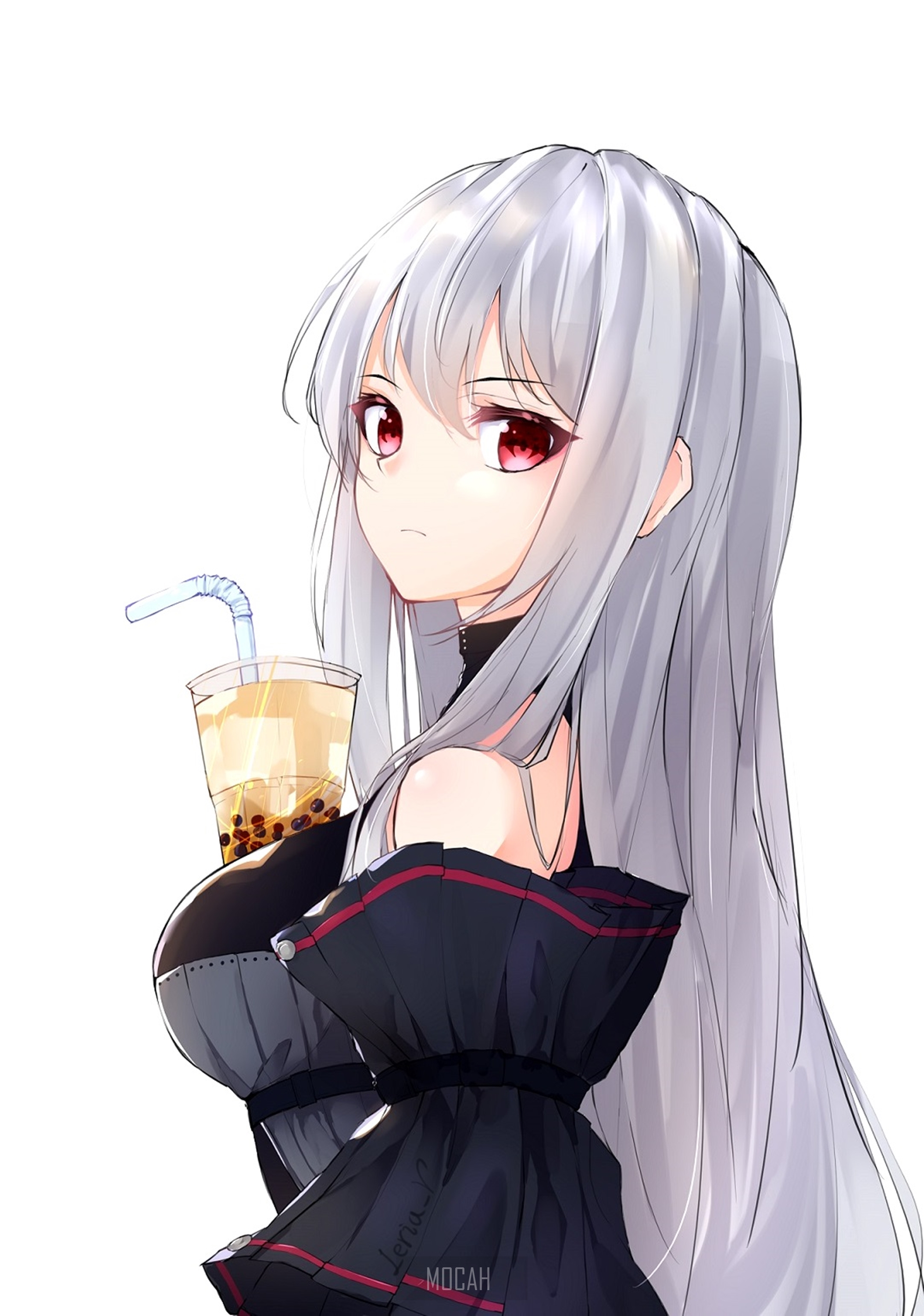 Skadi from Arknights holding bubble tea HD Phone Wallpaper