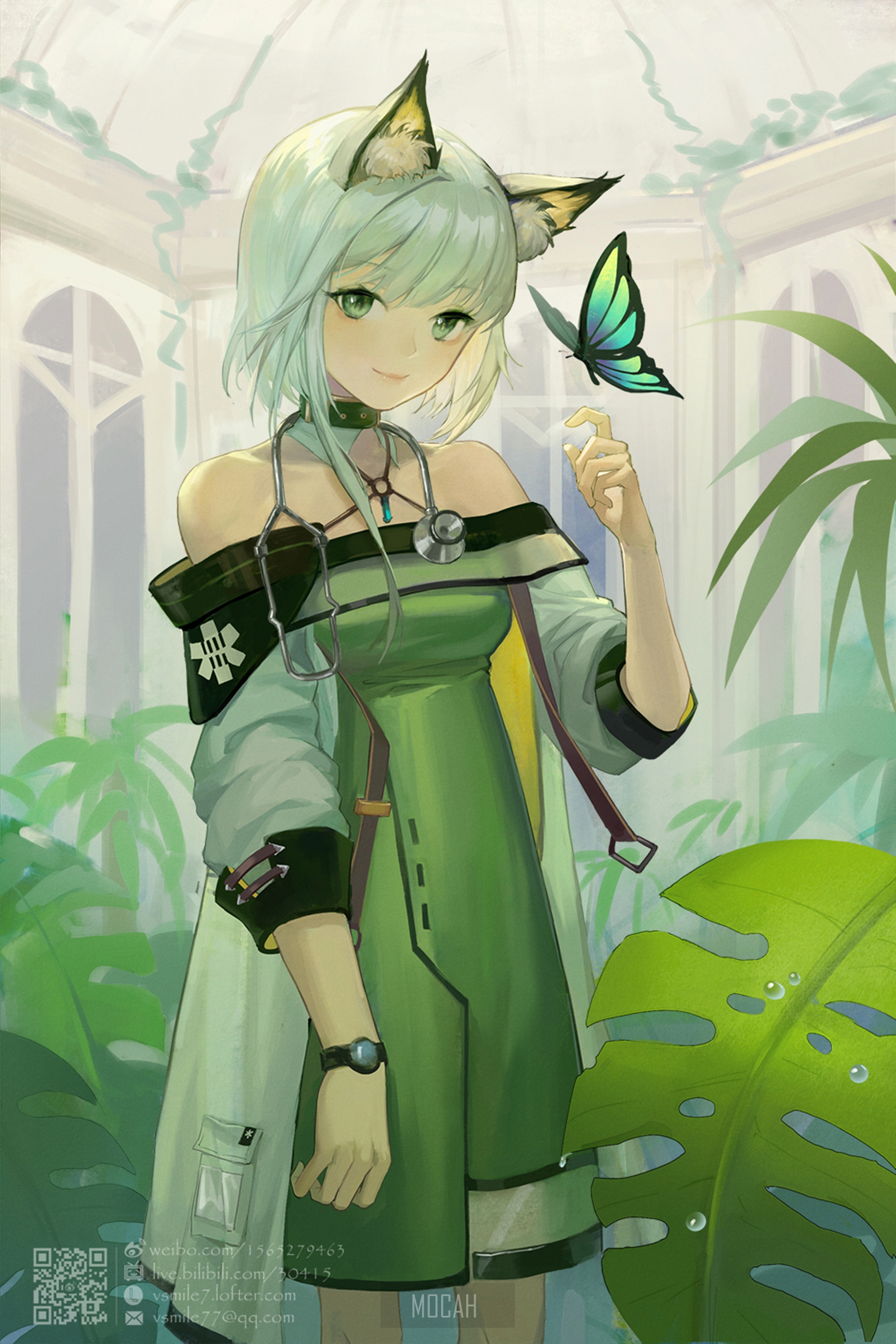 Kaltsit from Arknights with a butterfly HD Phone Wallpaper
