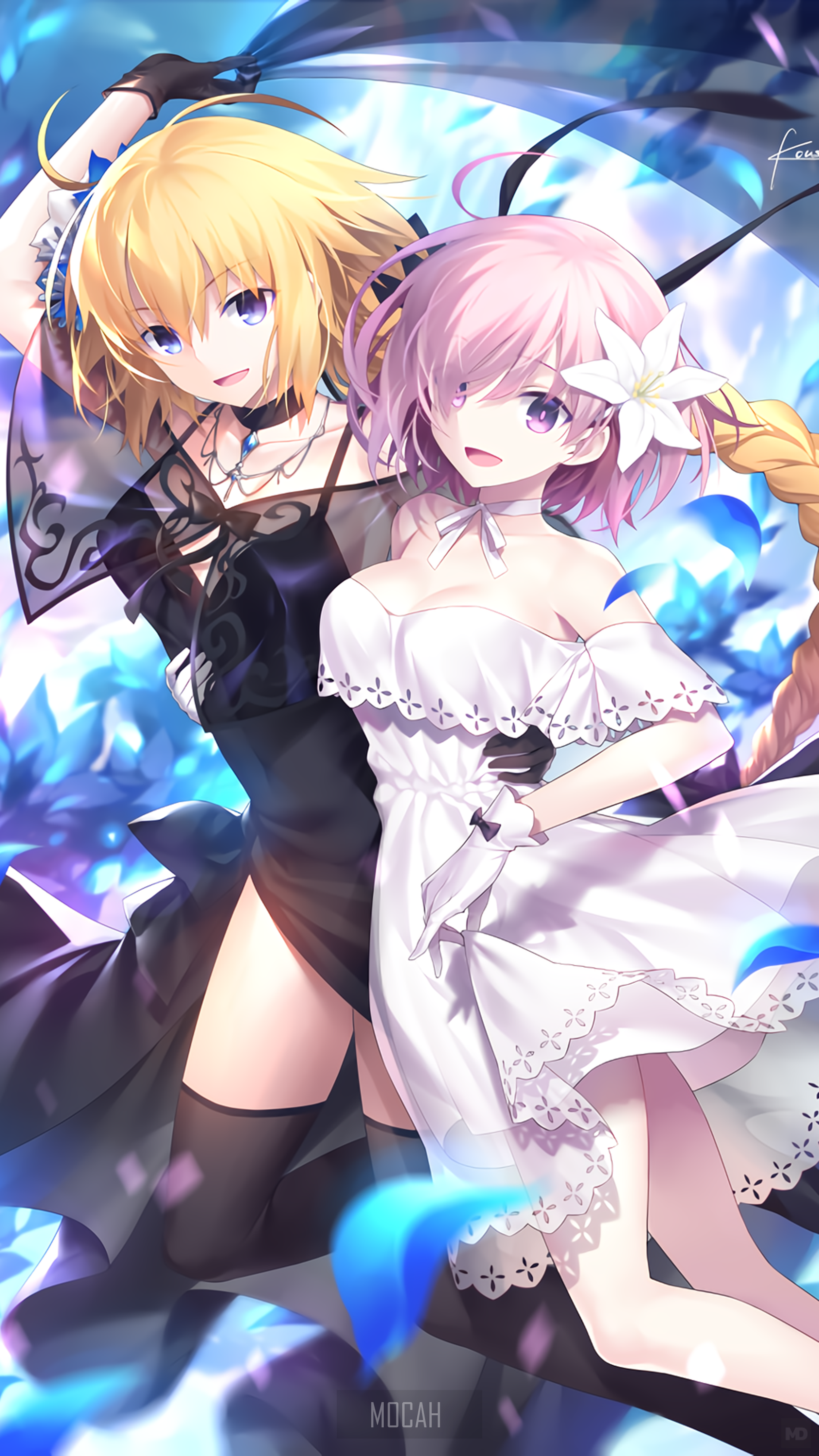 Two anime girls in dresses HD Phone Wallpaper