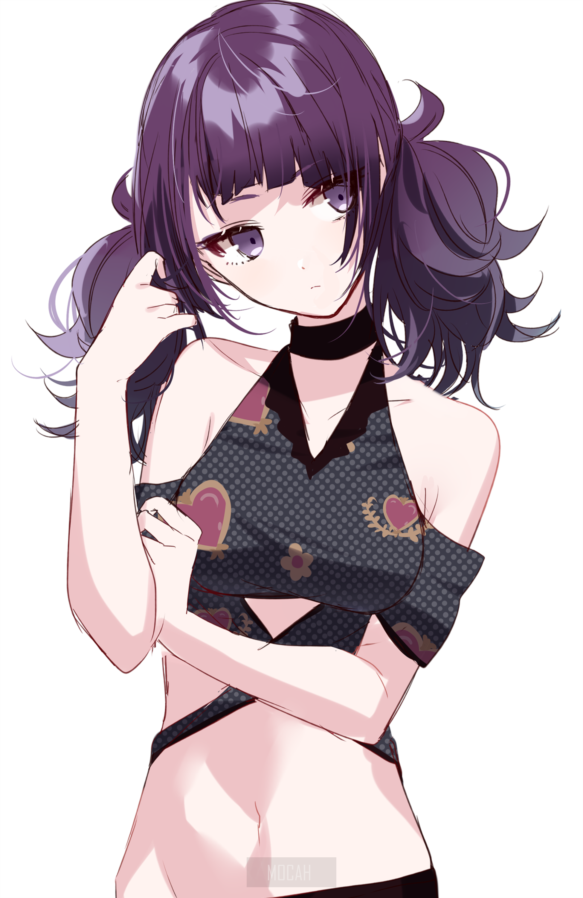 Anime girl with purple pigtails in a swimsuit HD Phone Wallpaper