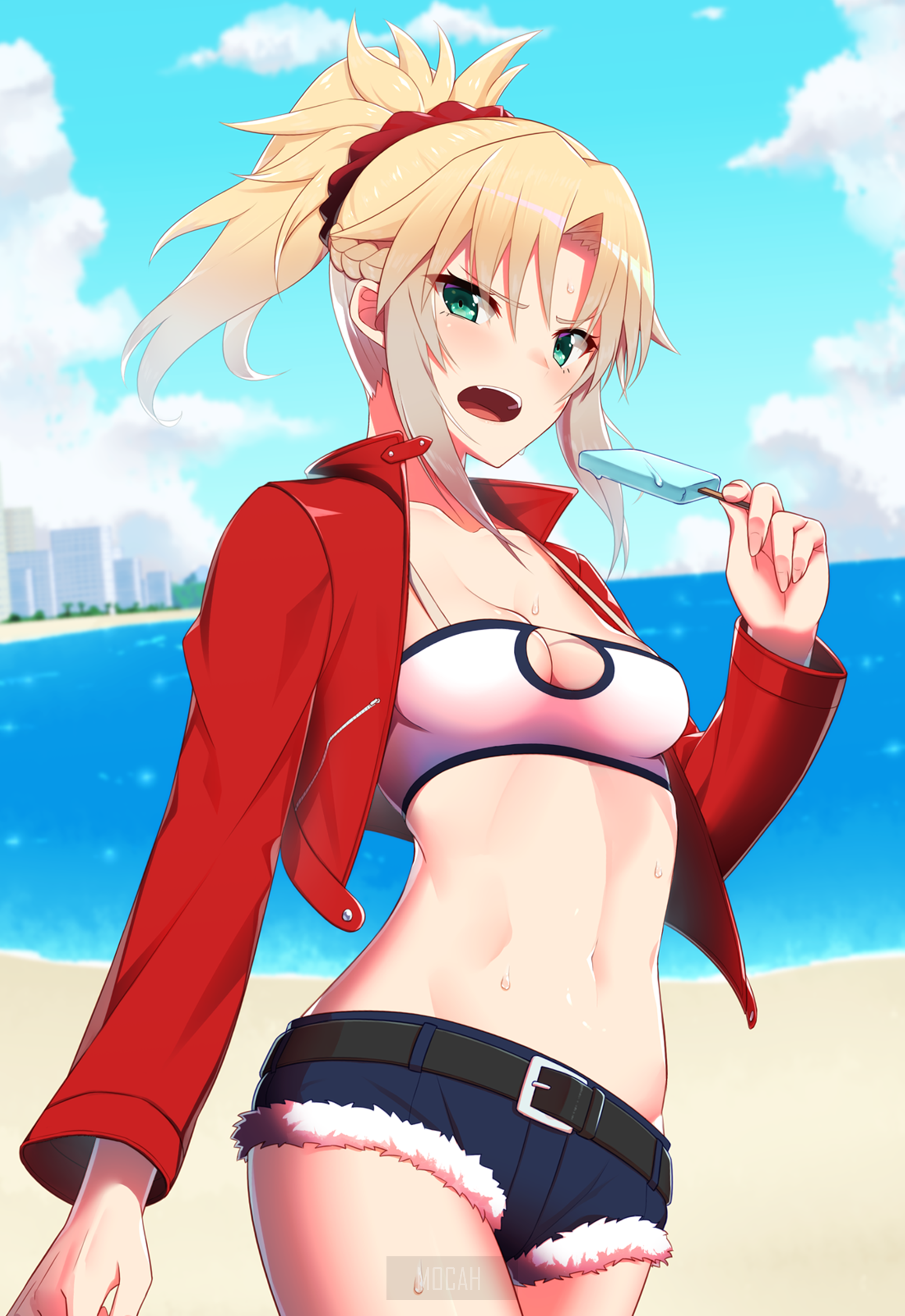 Mordred from Fate/Apocrypha eating ice cream on the beach HD Phone Wallpaper