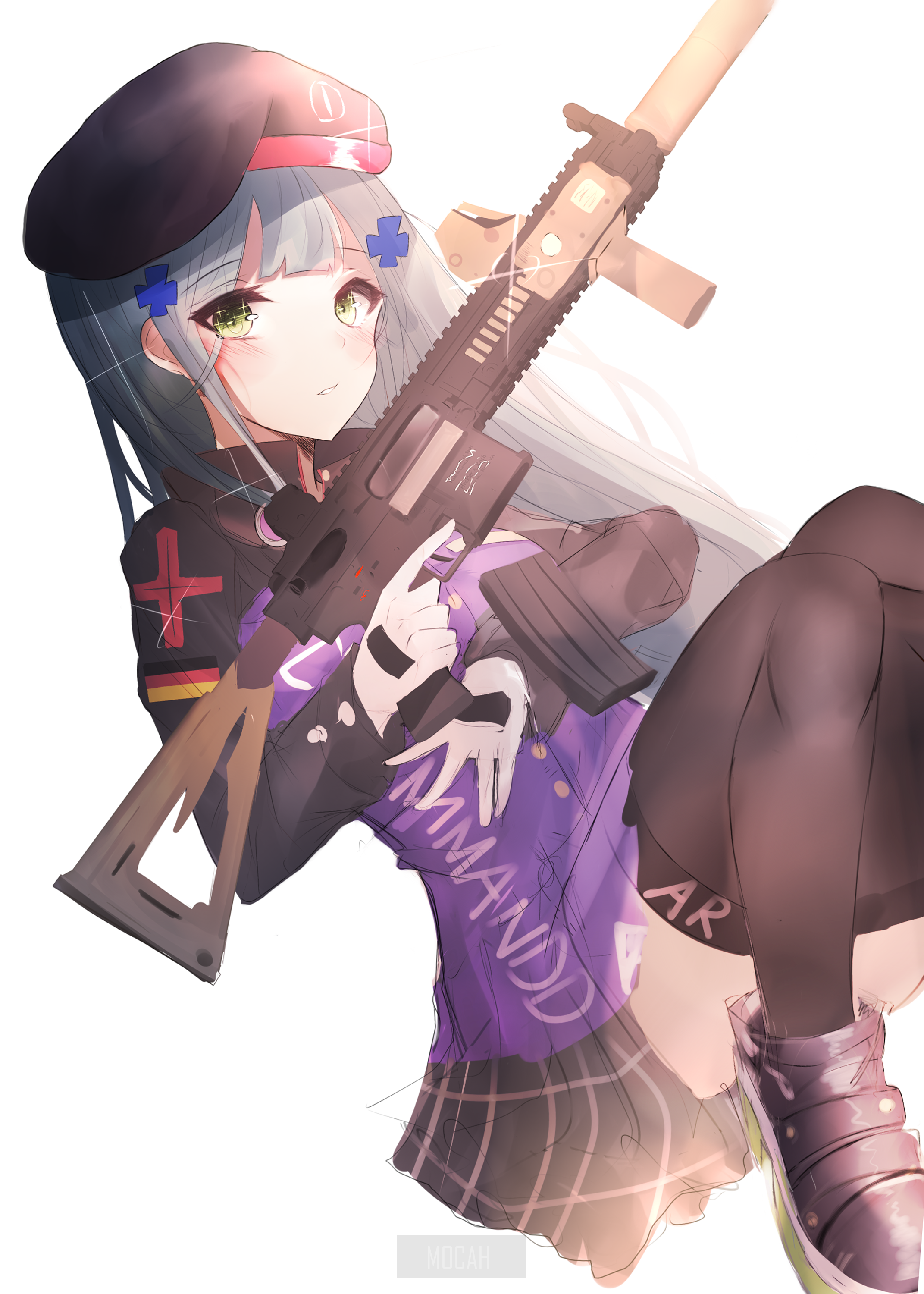 HK416 from Girls Frontline holding a rifle HD Phone Wallpaper