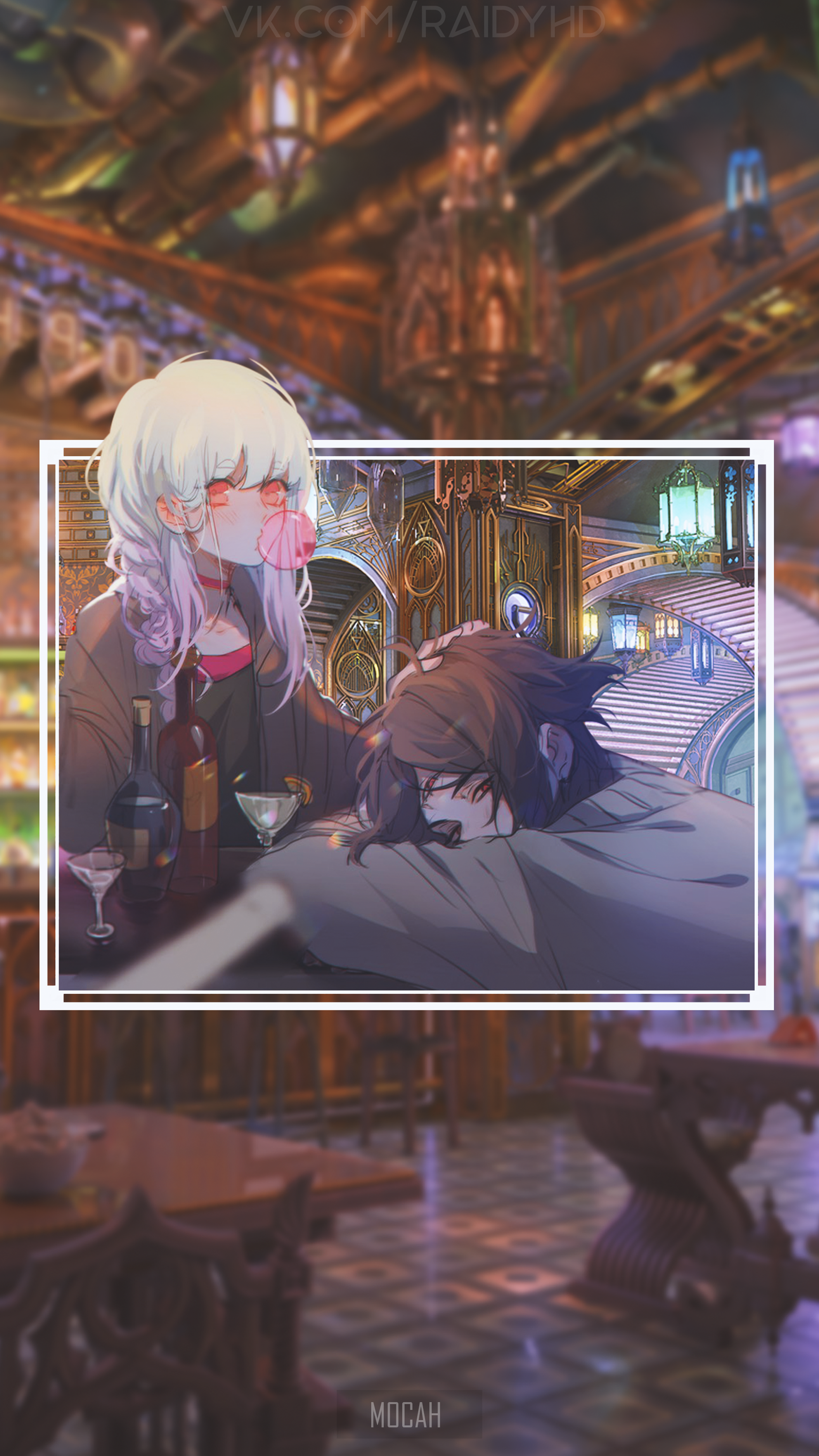Anime couple at a bar HD Phone Wallpaper