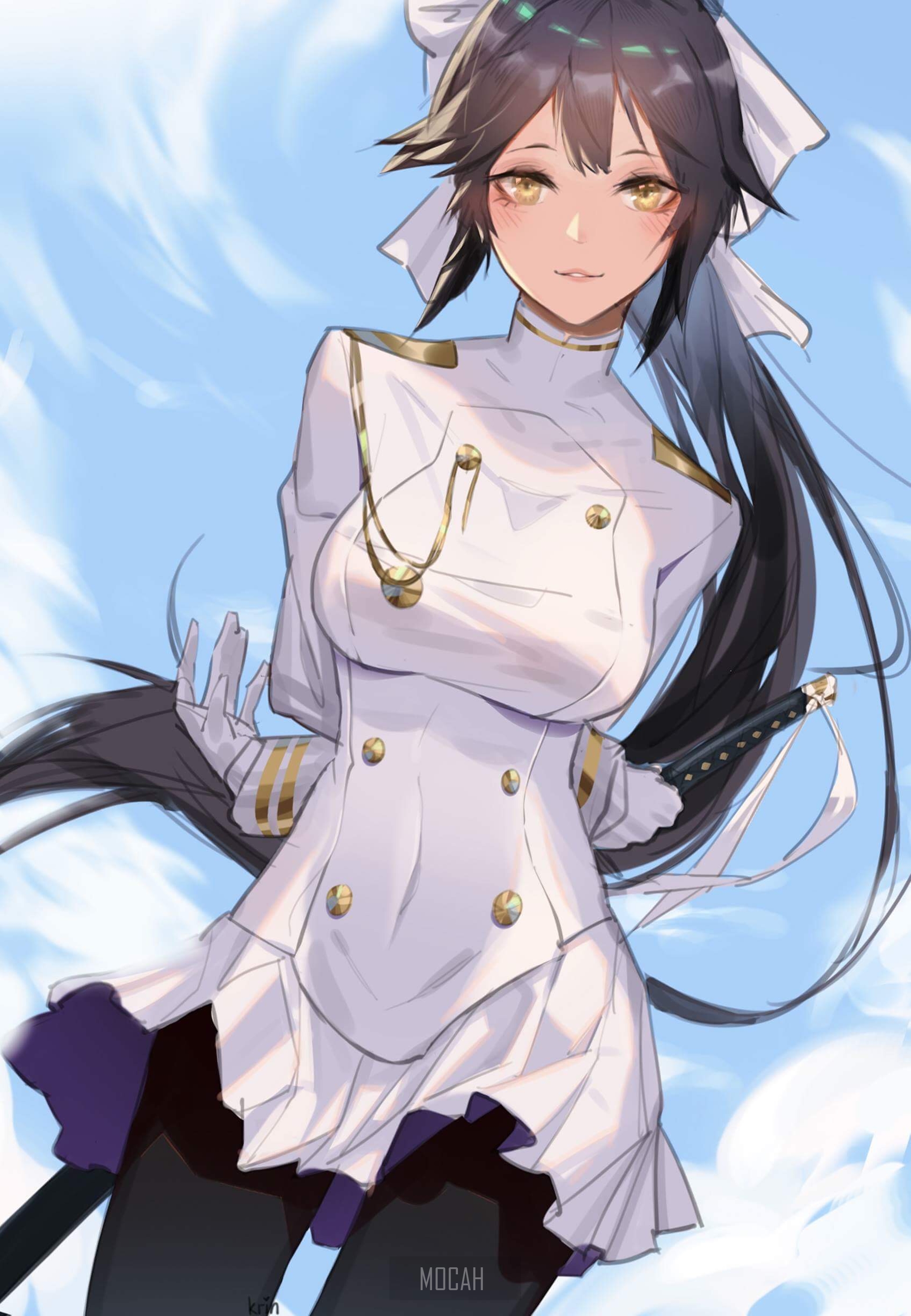 Takao from Azur Lane in a white uniform HD Phone Wallpaper