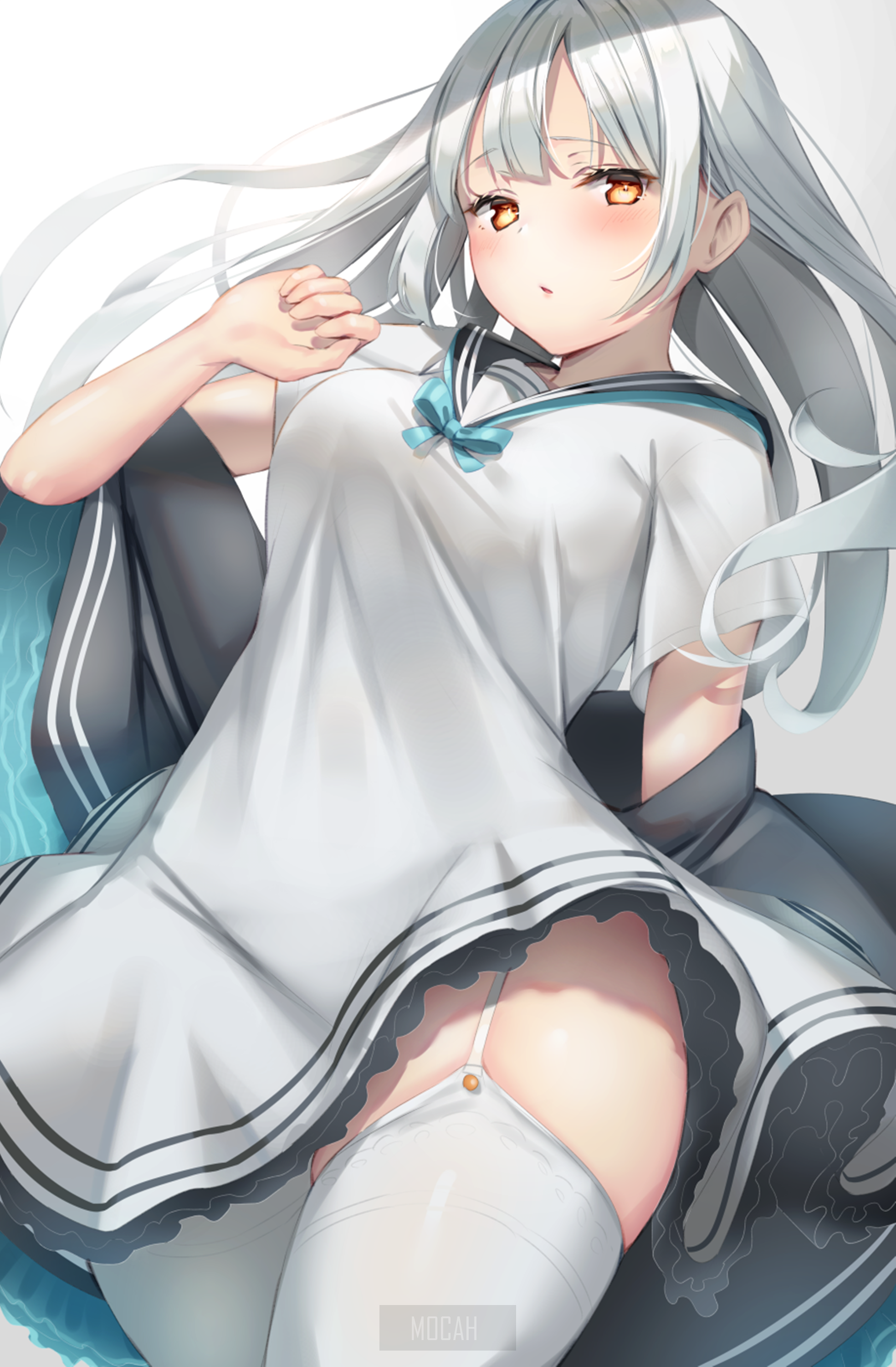 Anime girl with white hair and yellow eyes HD Phone Wallpaper
