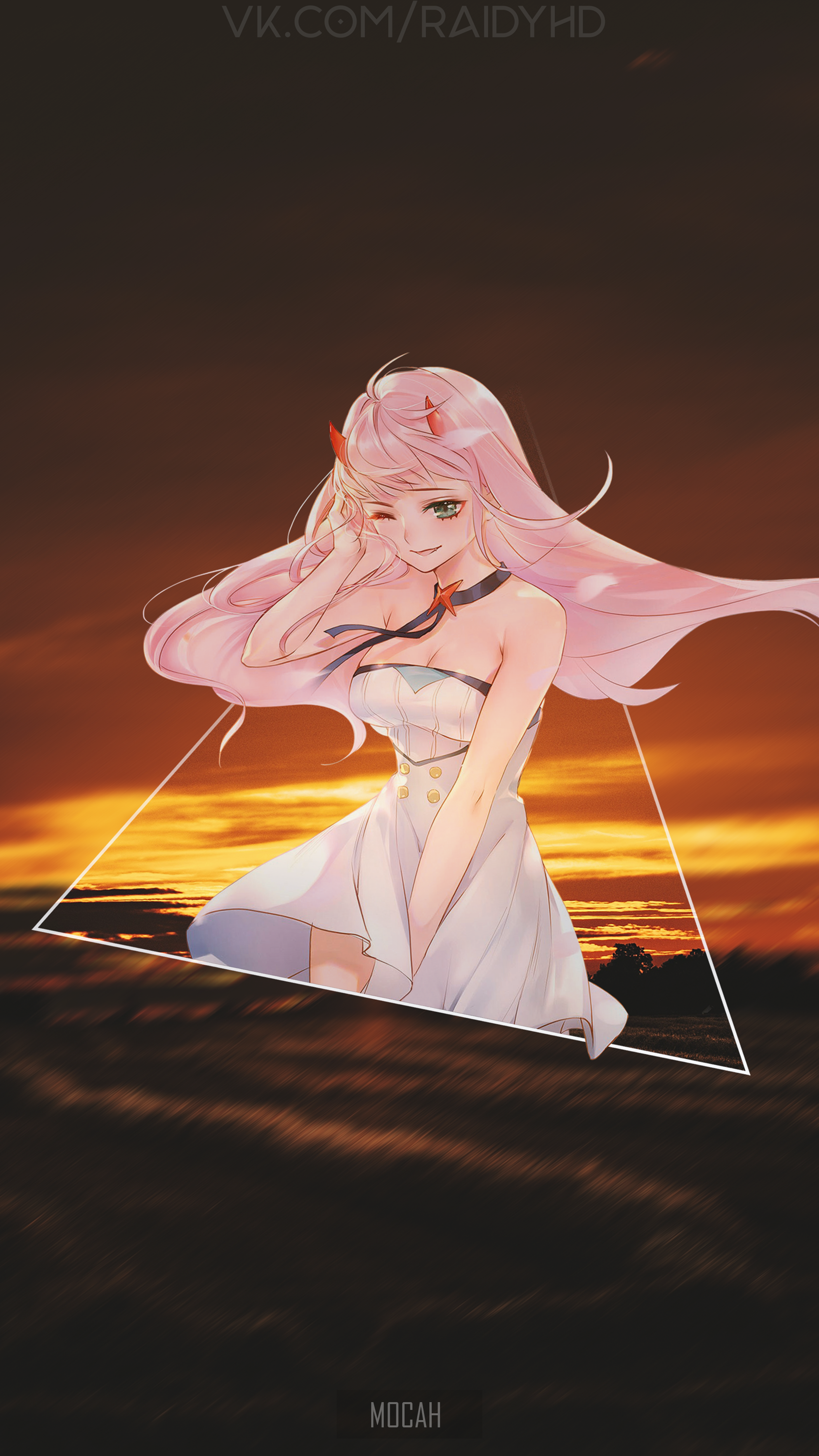 Zero Two from Darling in the FranXX at sunset HD Phone Wallpaper